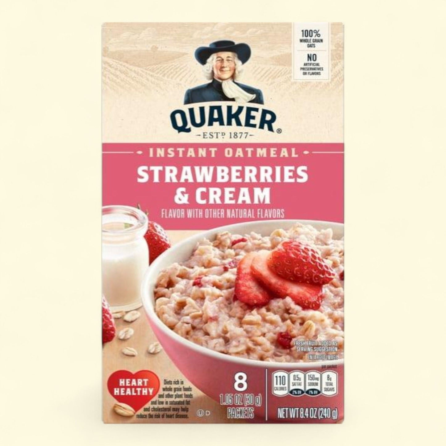 Flocons d'avoine instantanés Quaker, Fraises et crème, 236 g, lot de 8