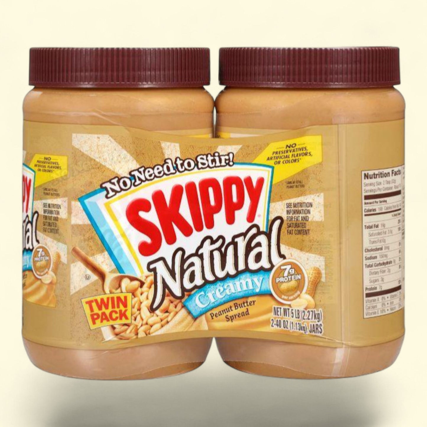 Skippy Natural Creamy Peanut Butter, Twin Pack - 40oz