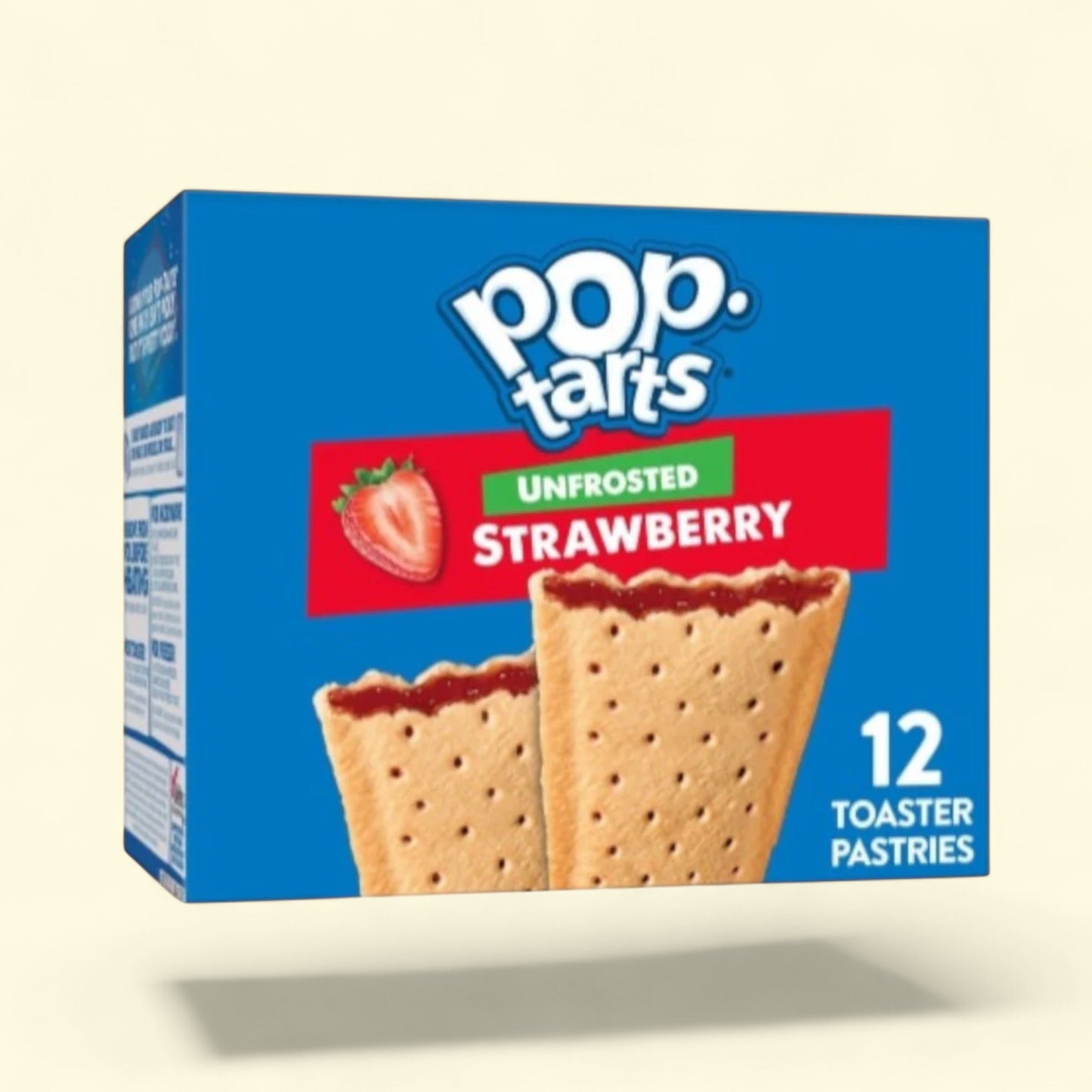 Box of Pop-Tarts Unfrosted Strawberry toaster pastries on a beige background