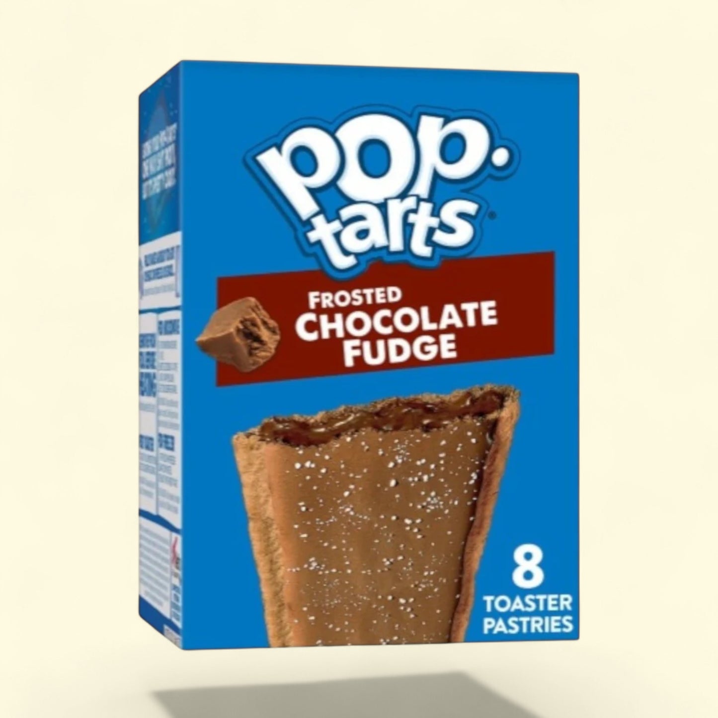 Box of Pop-Tarts Frosted Chocolate Fudge toaster pastries on a beige background
