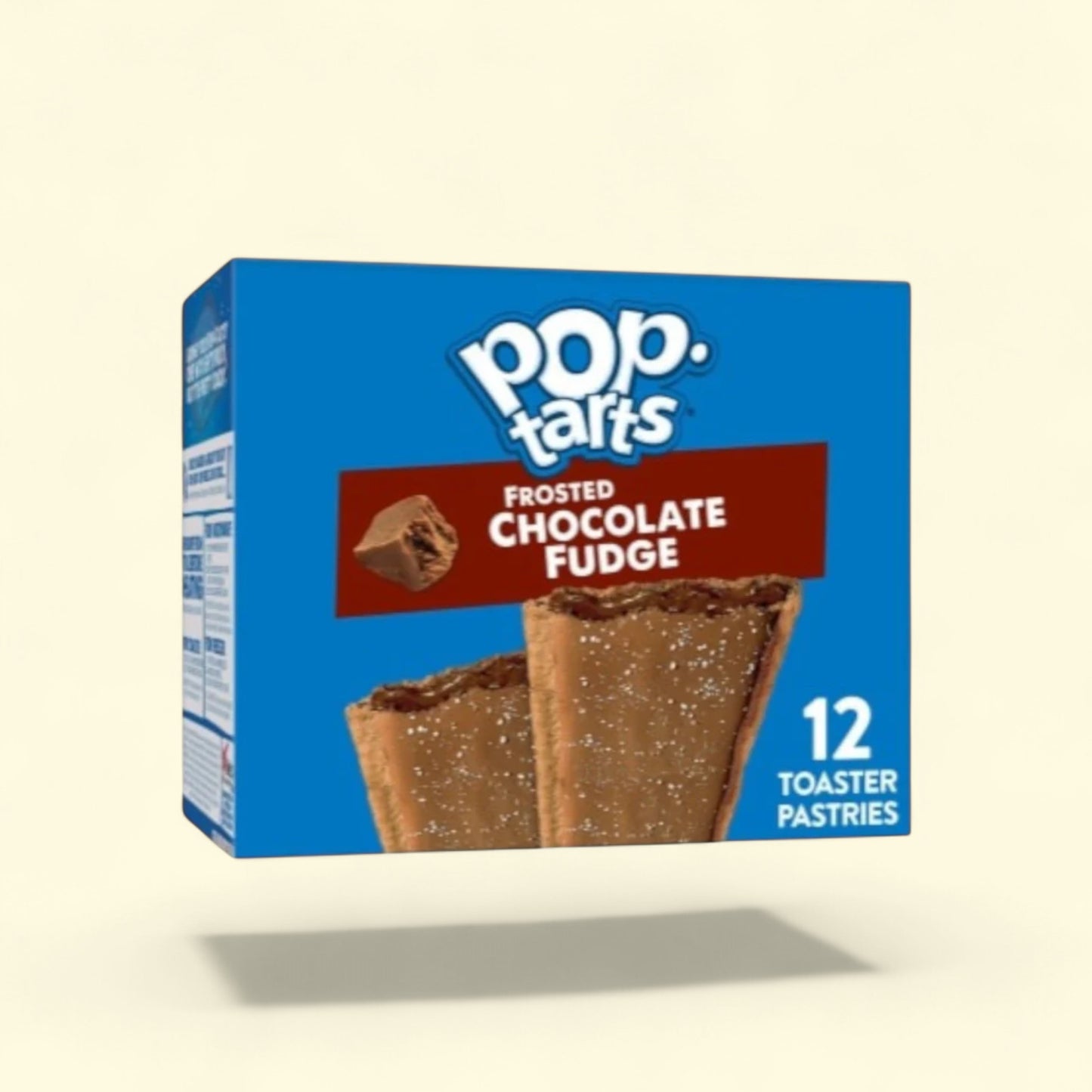 Box of Pop-Tarts Frosted Chocolate Fudge toaster pastries on a beige background
