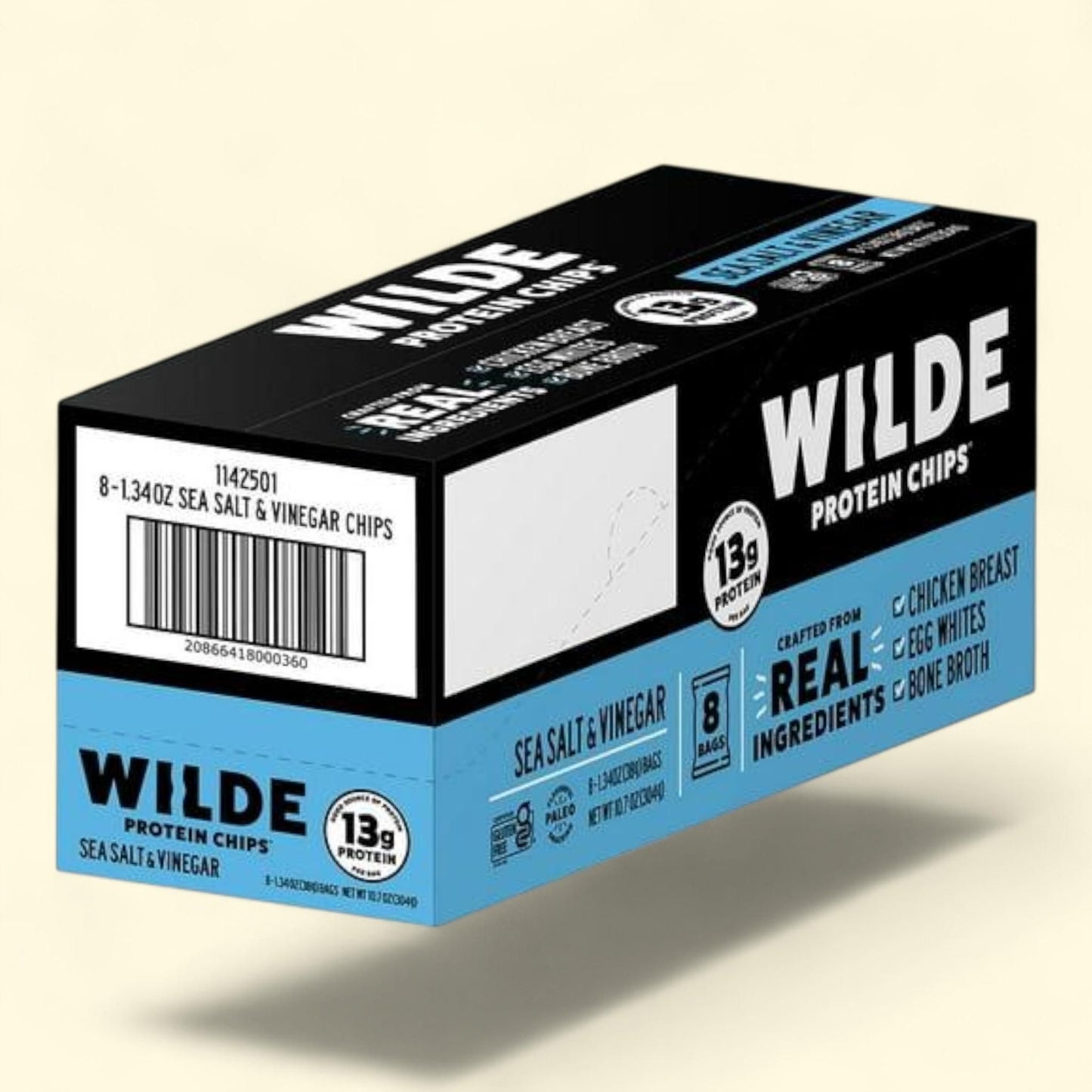 WILDE Sea Salt & Vinegar Protein Chips, 13g, 8 pk.