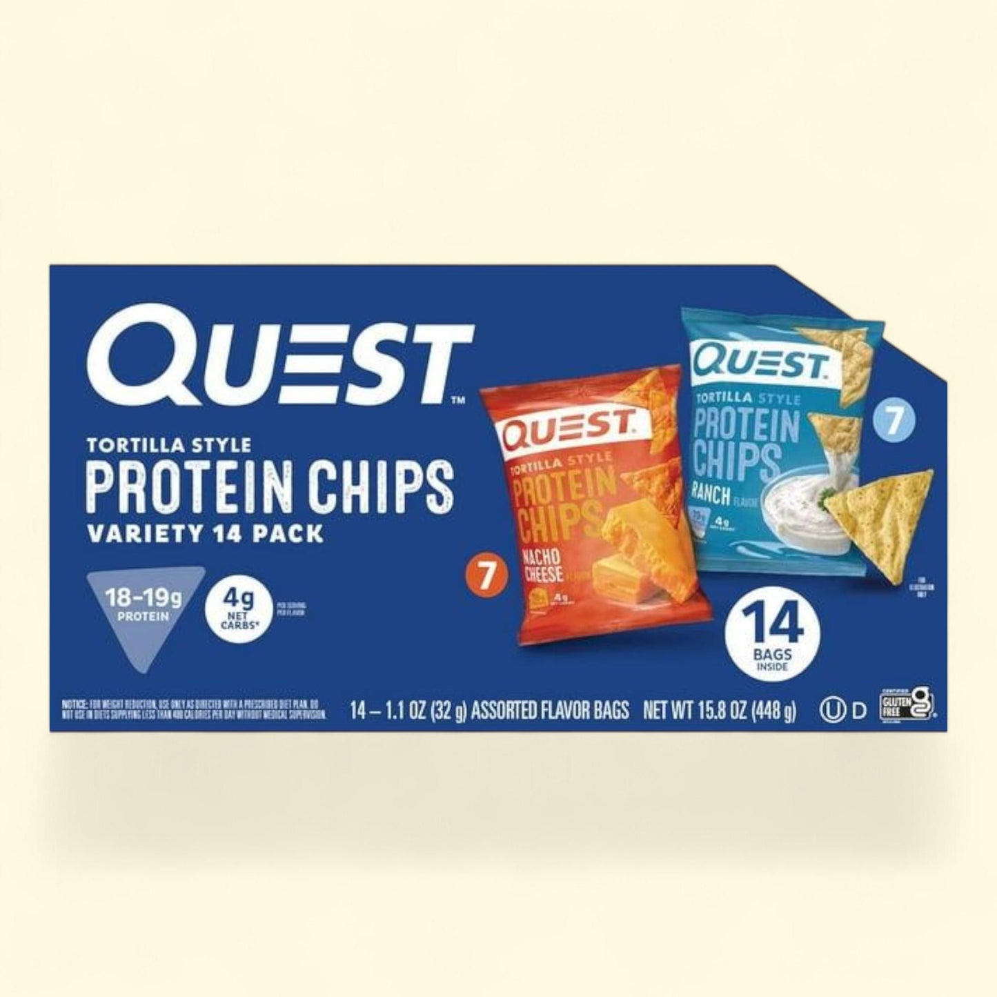Quest Tortilla Style Protein Chip Variety Pack, Nacho Cheese & Ranch, 14 ct, 18-19g