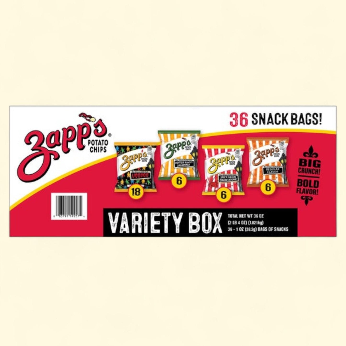 Chips Zapp's, assortiment, 28 g, paquet de 36