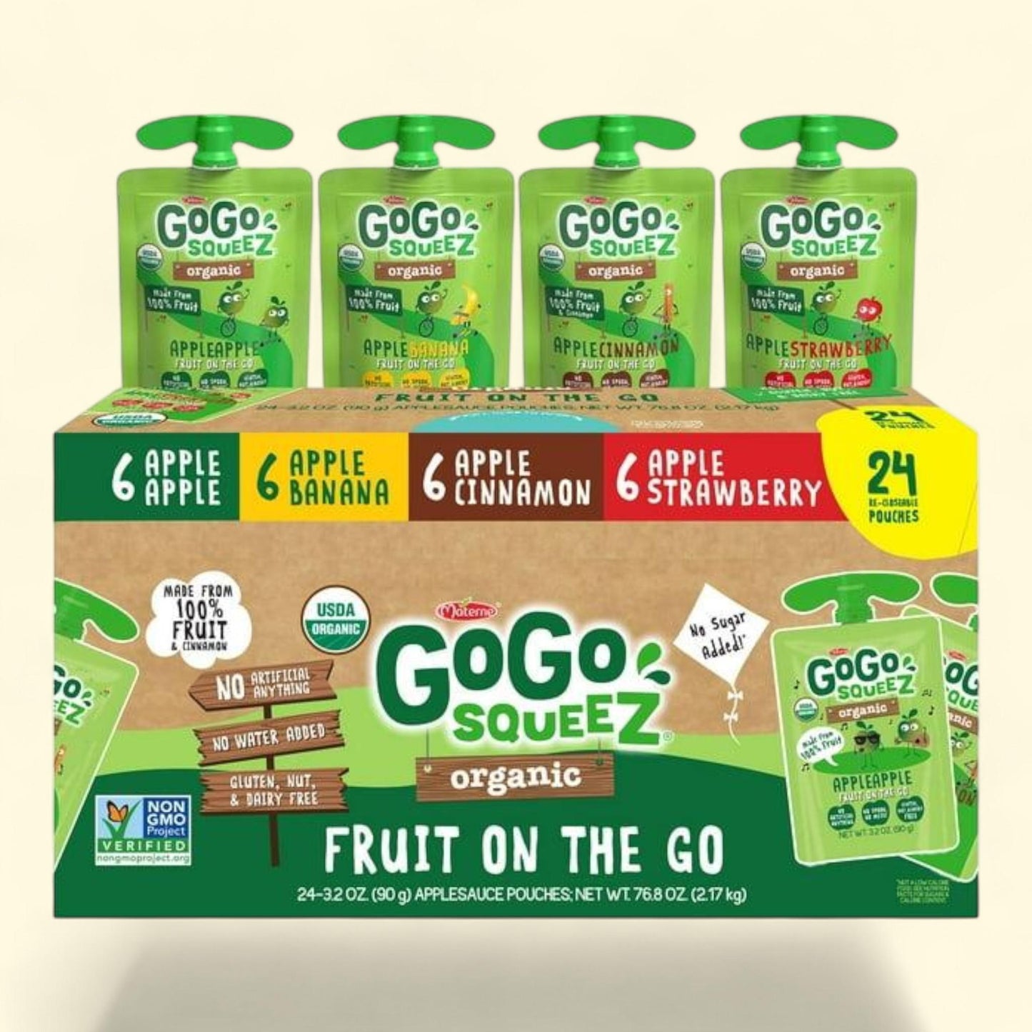 GoGo SqueeZ Organic Applesauce Pouches, 3.2 oz., 24 ct.