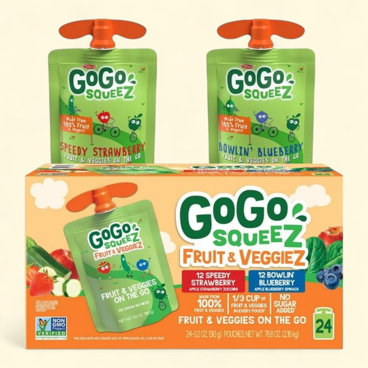 Sachets de compote de pommes GoGo SqueeZ Fruit & VeggieZ, 90 g, lot de 24