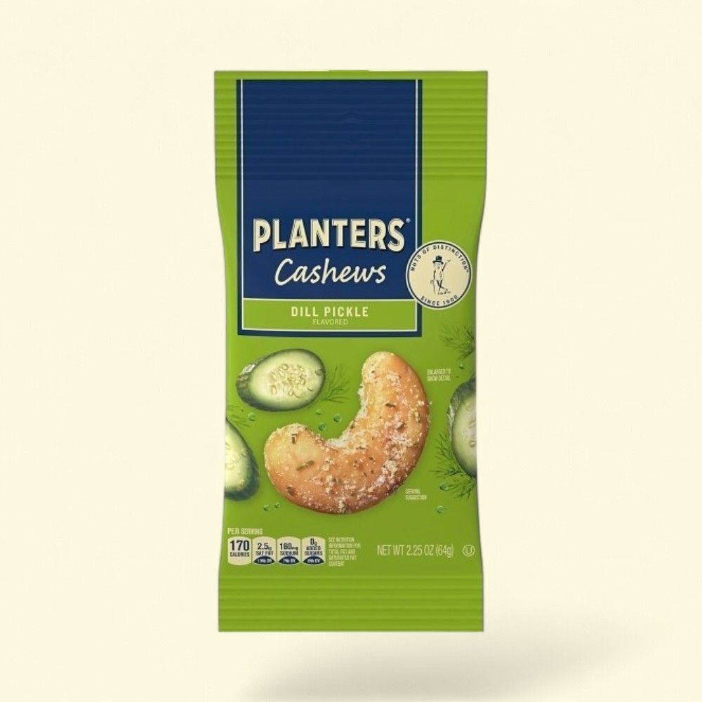 Planters Dill Pickle Cashews - 10 Count 2.25oz Bags — authentic US product shipped worldwide by Treatspree