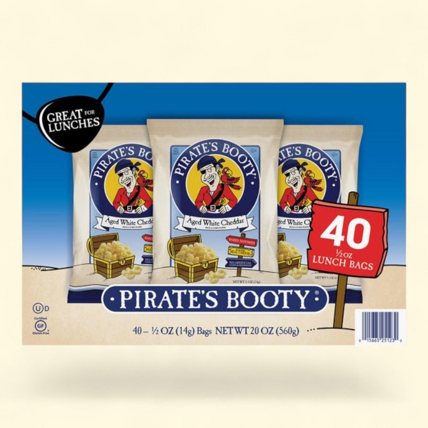 Pirate's Booty Aged White Cheddar Snack, 0.5 oz, 40-count