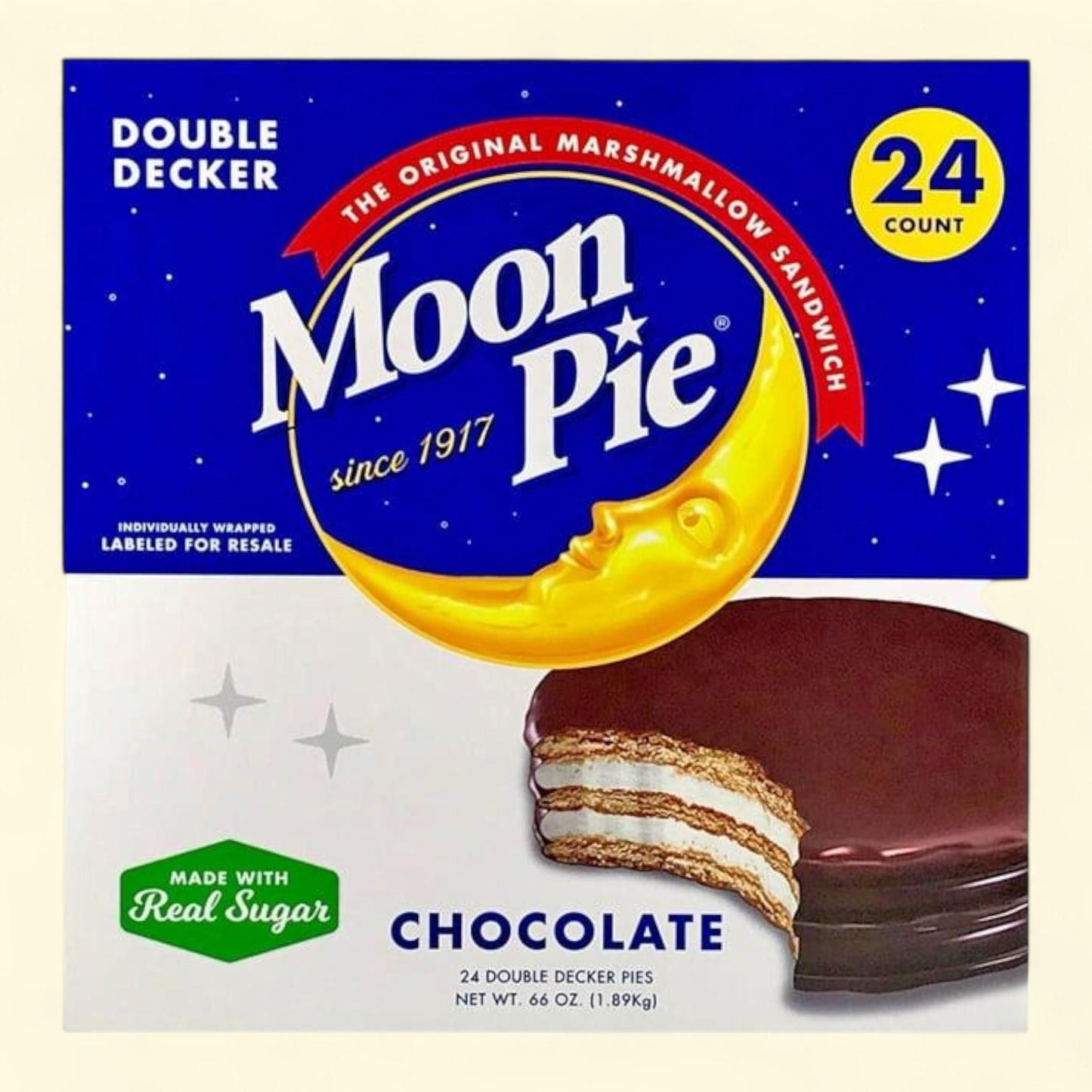 MoonPie Chocolate Double Decker Pie, 2.75 oz., 24 ct. — authentic US product shipped worldwide by Treatspree