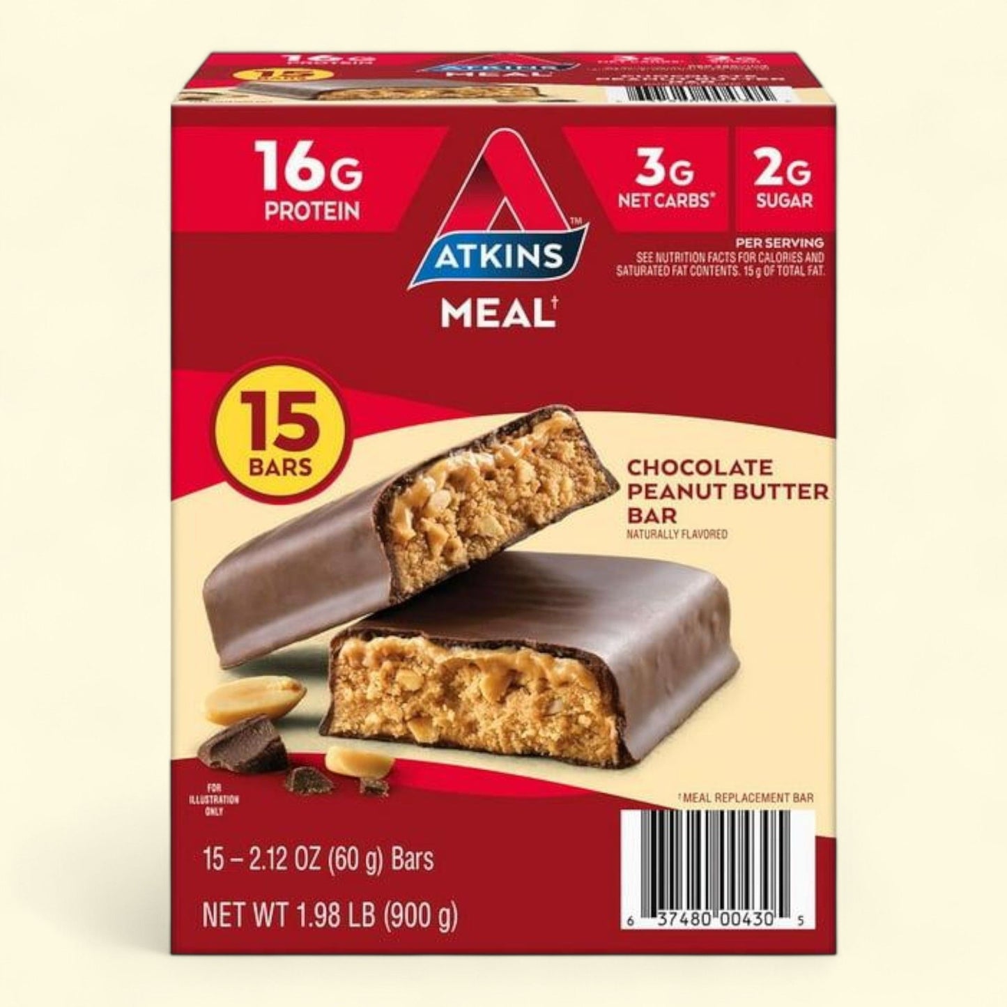 Atkins Chocolate Peanut Butter Meal Bars, 15 ct.