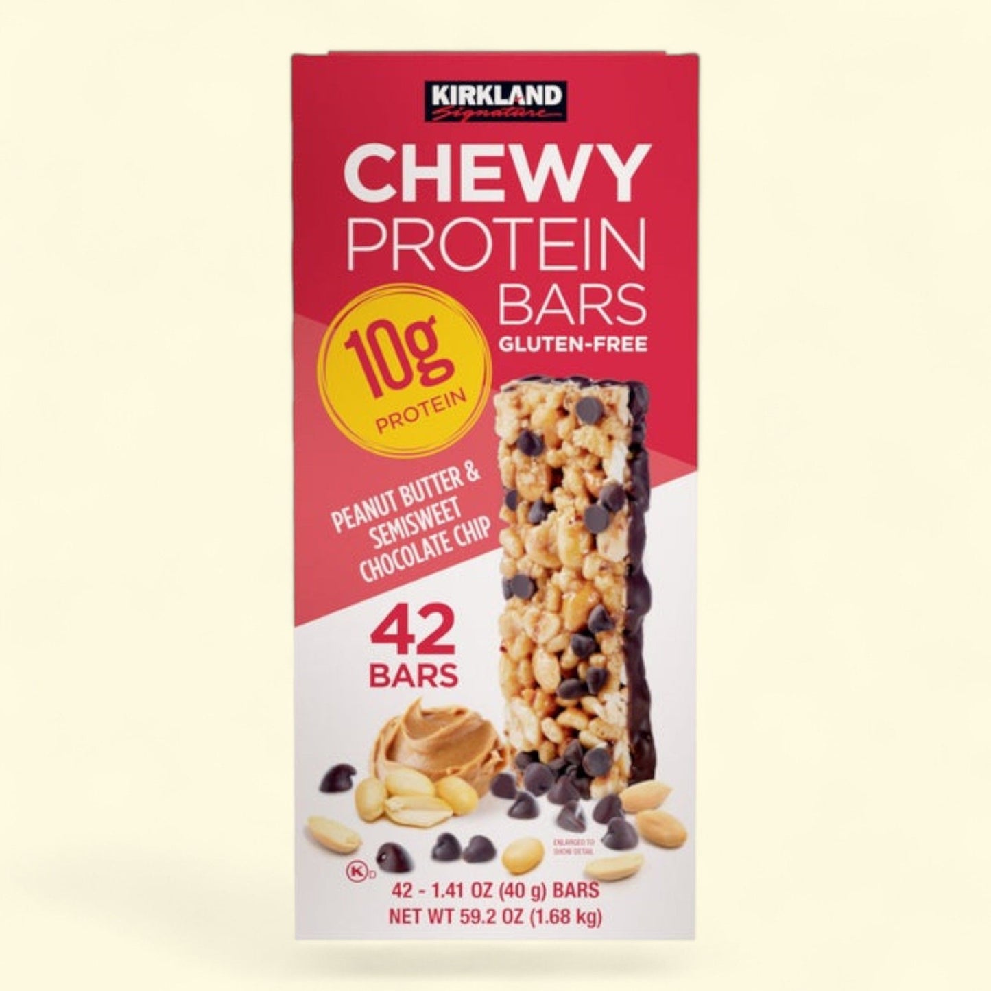 Kirkland Signature Chewy Protein Bar, Peanut Butter & Semisweet Chocolate Chip, 1.41 oz, 42-Count