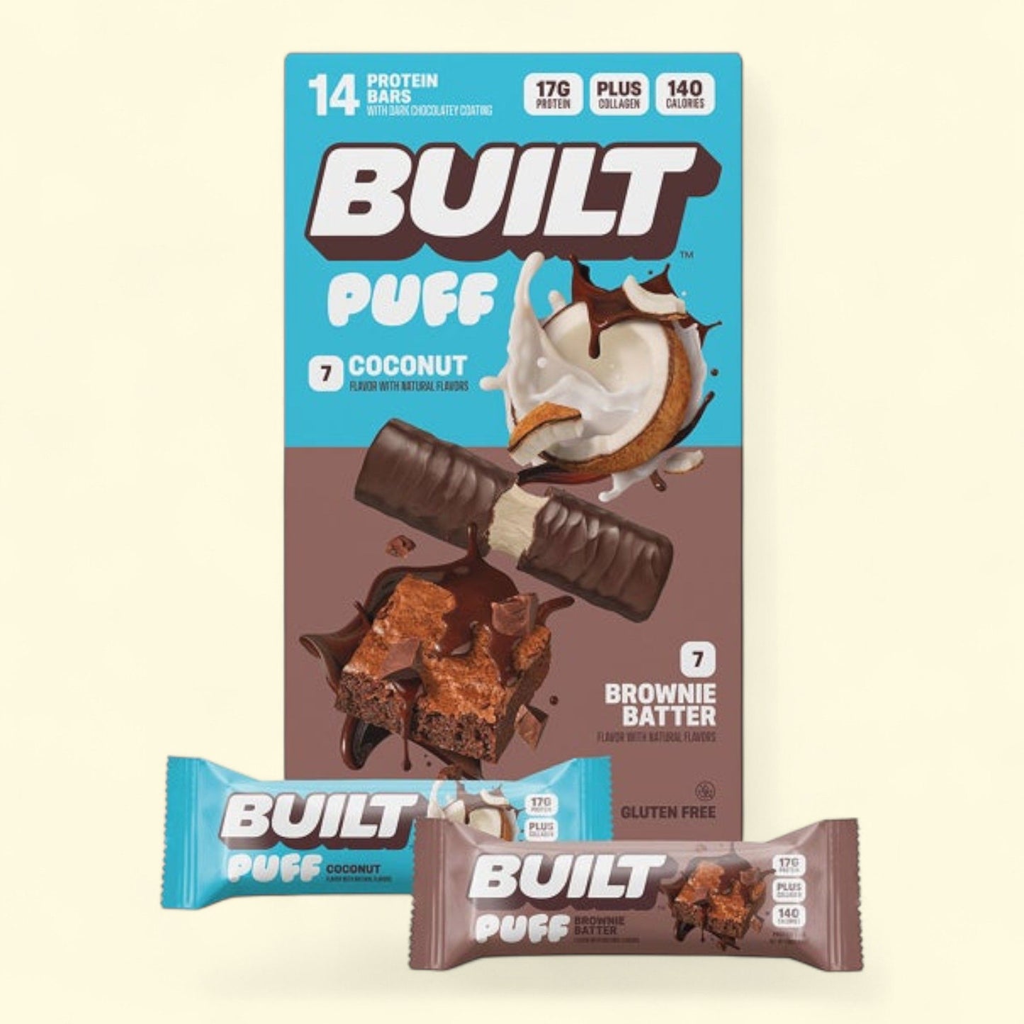 BUILT Puff Protein Bar, Variety Pack, 1.41 oz, 14-count