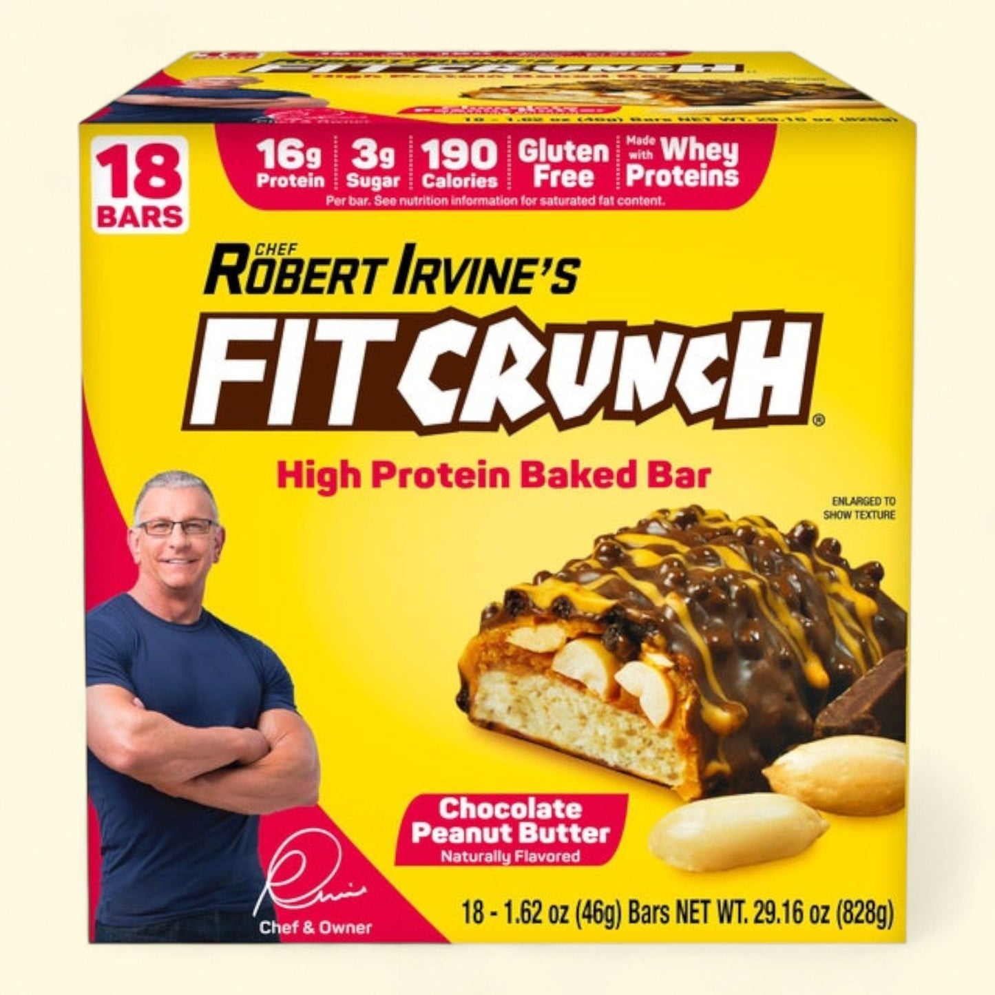 FITCRUNCH Protein Bars, Chocolate Peanut Butter, 1.62 oz, 18-count