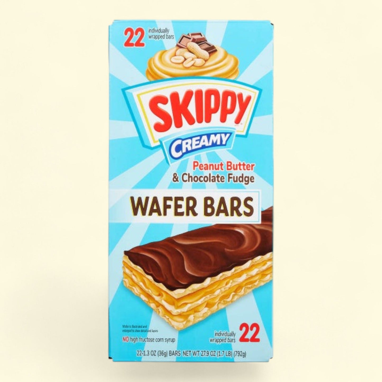 Skippy Peanut Butter & Chocolate Fudge Wafer Bar, 1.3 oz, 22-Count. — authentic US product shipped worldwide by Treatspree