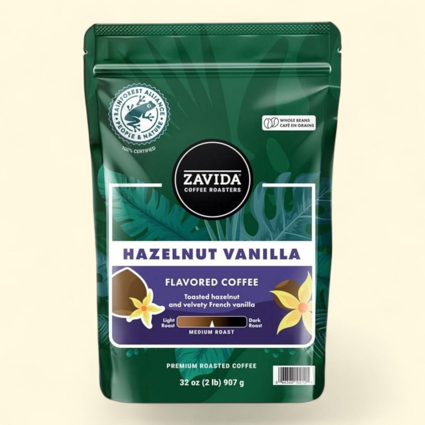 Zavida Coffee Whole Bean Coffee, Hazelnut Vanilla, 32 oz.