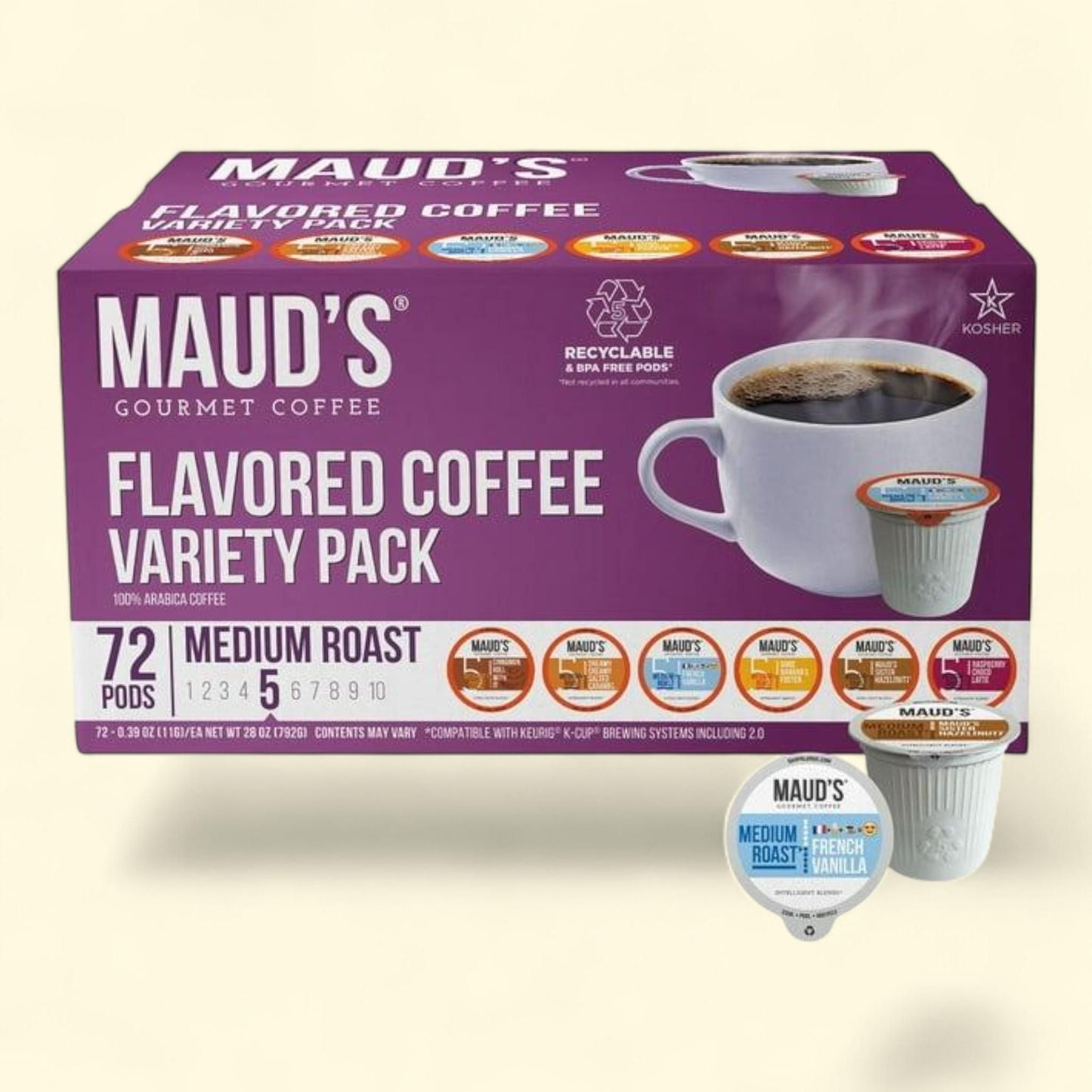 Maud's Gourmet Coffee Pods, Variety Pack, 72 ct.