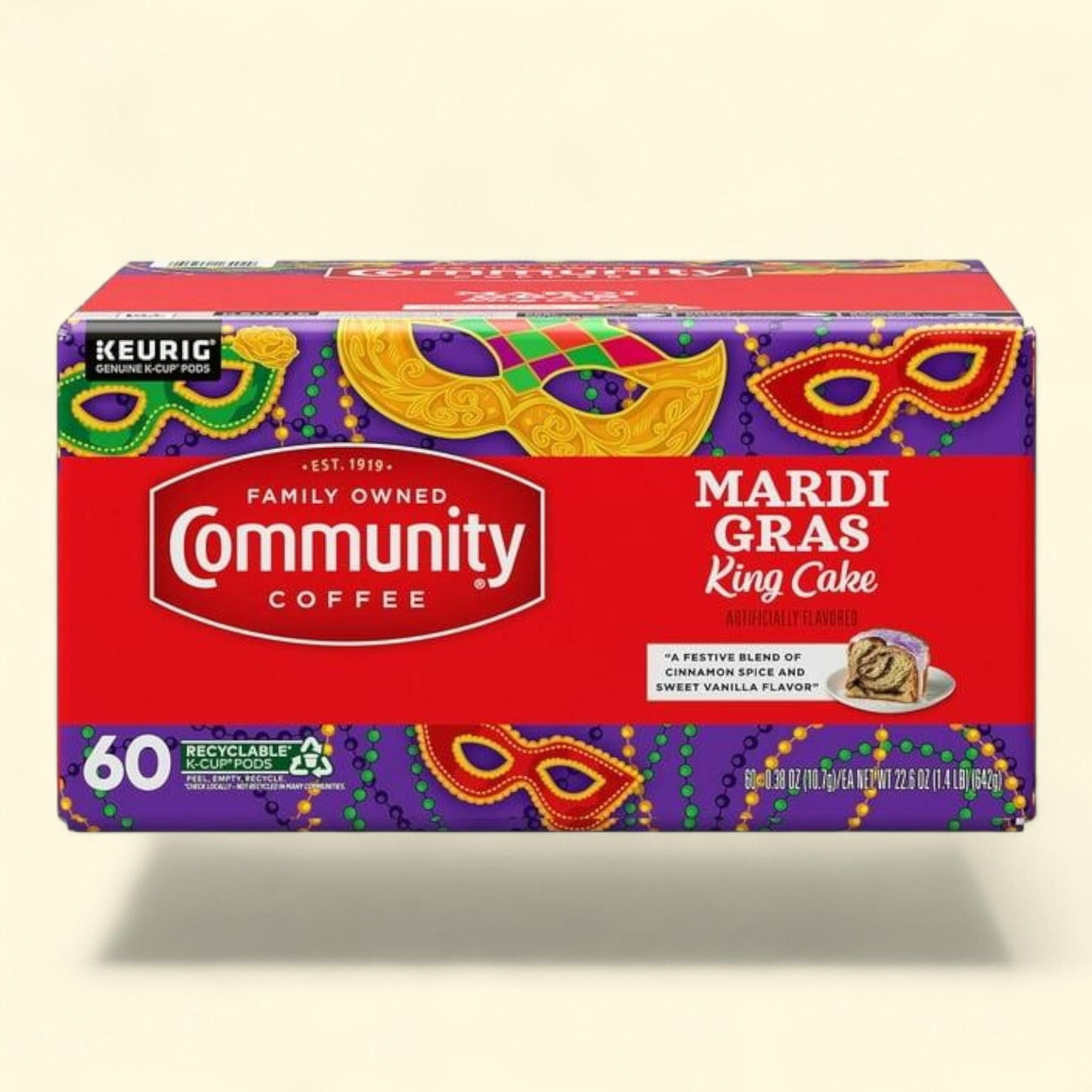 Community Coffee Coffee Pods, Medium Roast, Mardi Gras King Cake, 60 ct.