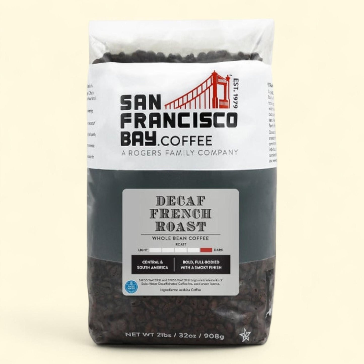 San Francisco Bay Decaf French Roast Whole Bean Coffee, 2 lb, 2-pack