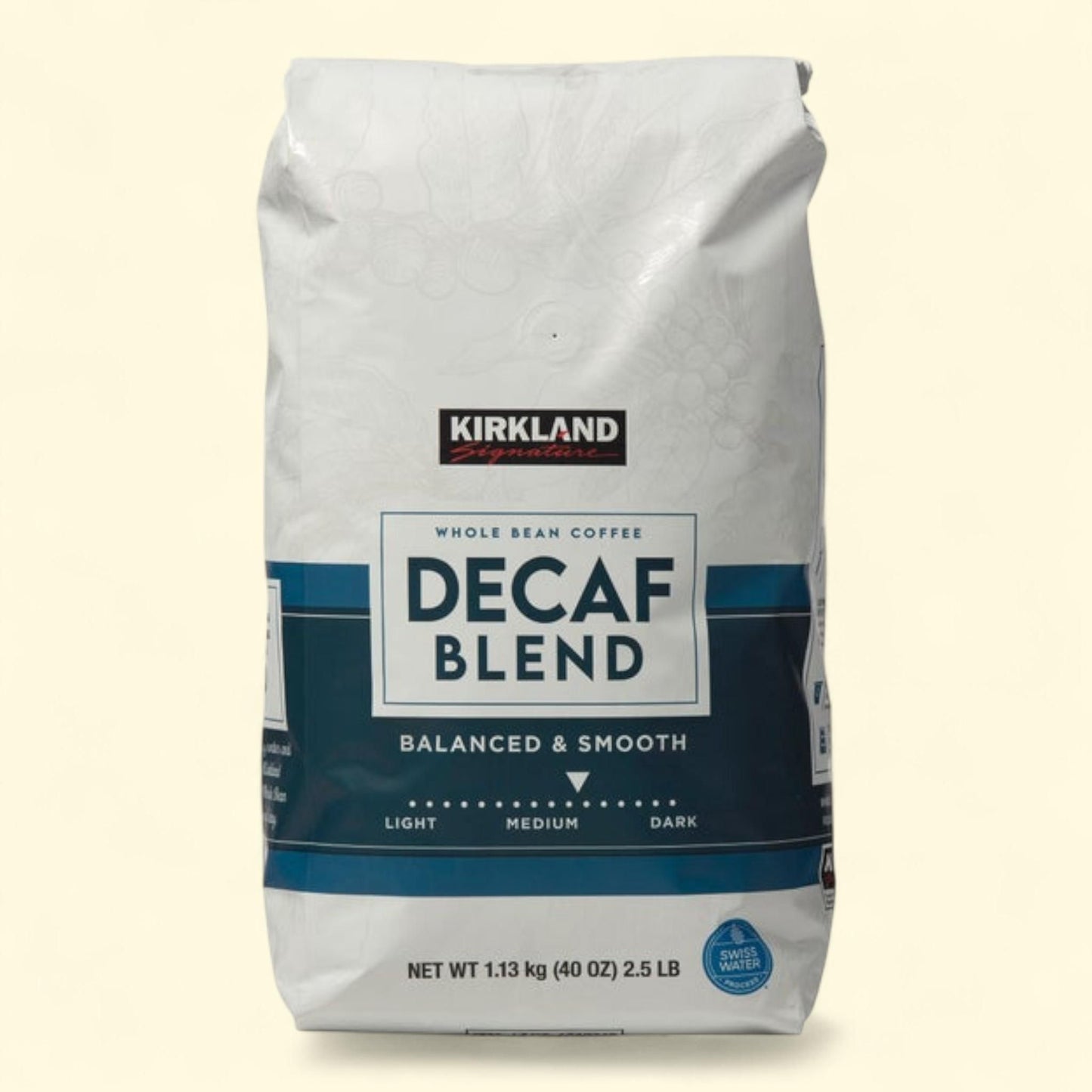 Kirkland Signature Decaf House Blend Whole Bean Coffee, 2.5 lbs — authentic US product shipped worldwide by Treatspree