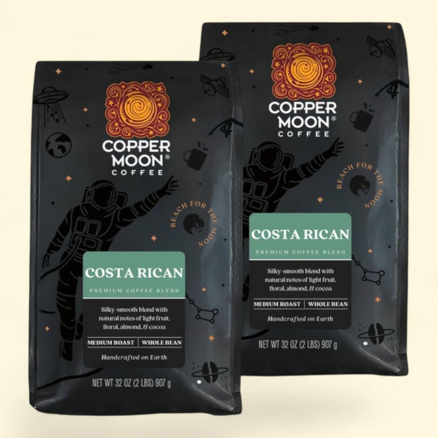 Copper Moon Costa Rica Blend, Medium Roast Whole Bean Coffee, 2 lb Bags, 2-Pack