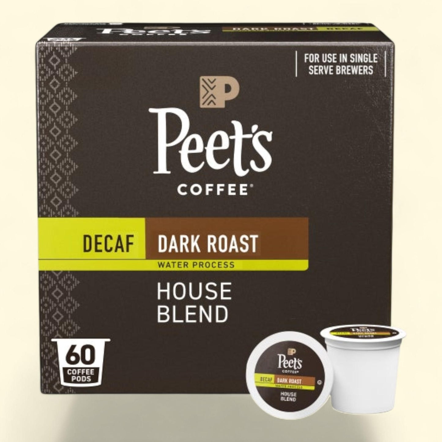 Peet's Coffee Decaf House Blend Single Serve Pods, 60-count