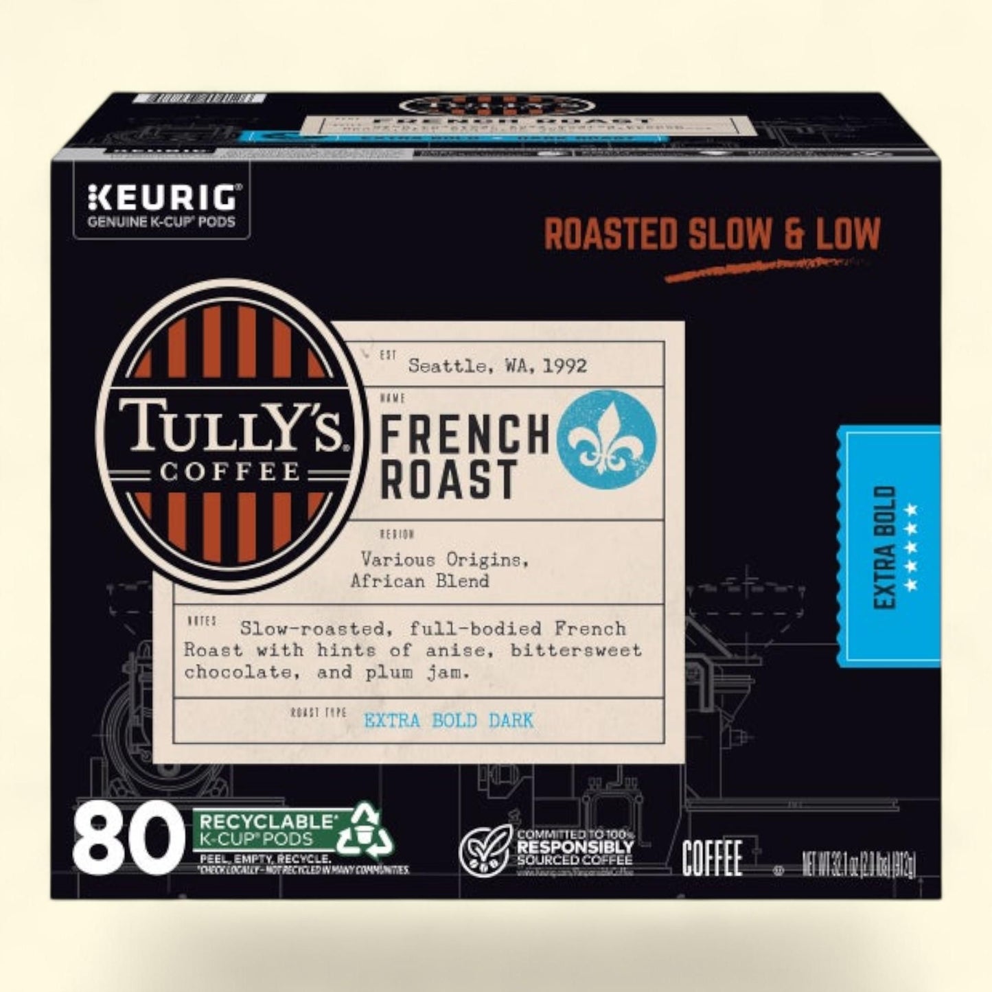 Tully's Coffee French Roast K-Cup Pods, 80-count — authentic US product shipped worldwide by Treatspree