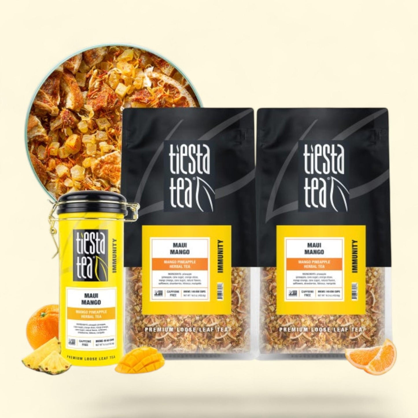 Tiesta Tea Maui Mango Herbal Tea, Two 1 lb. Bags & 5.5 oz Tin