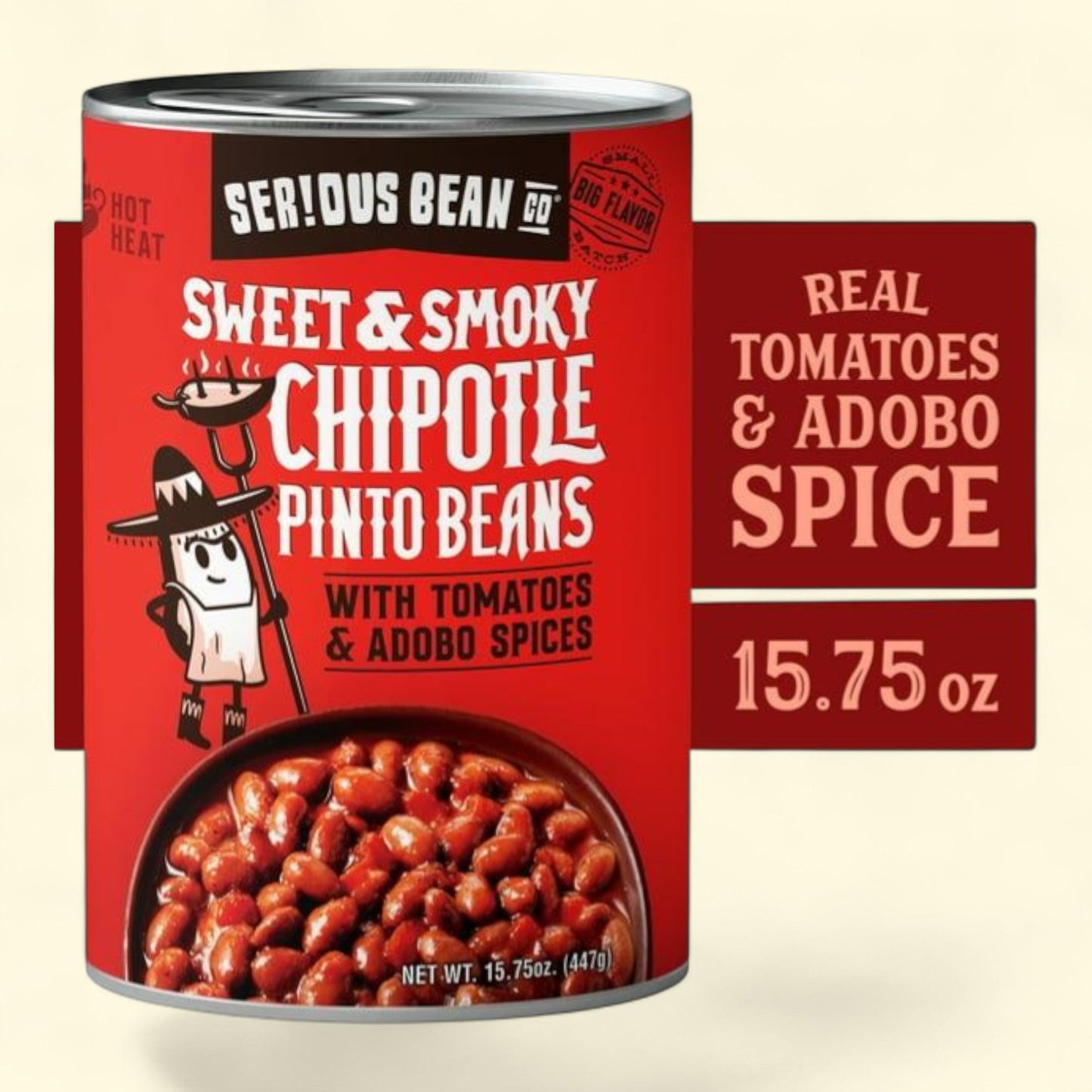 SERIOUS Bean Co Sweet & Smoky Chipotle Pinto Beans, 15.75 oz.
