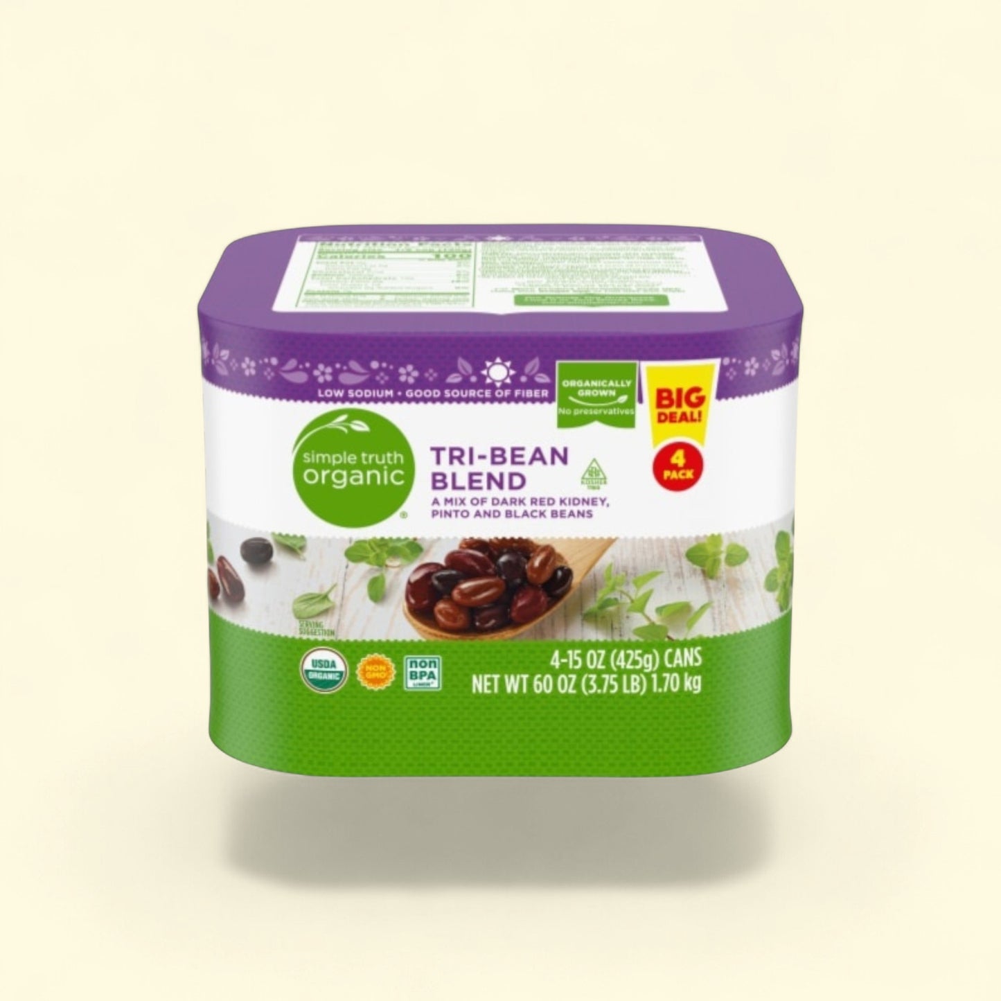 Simple Truth Organic, 3 Bean Blend, 4 count, 15 oz — authentic US product shipped worldwide by Treatspree