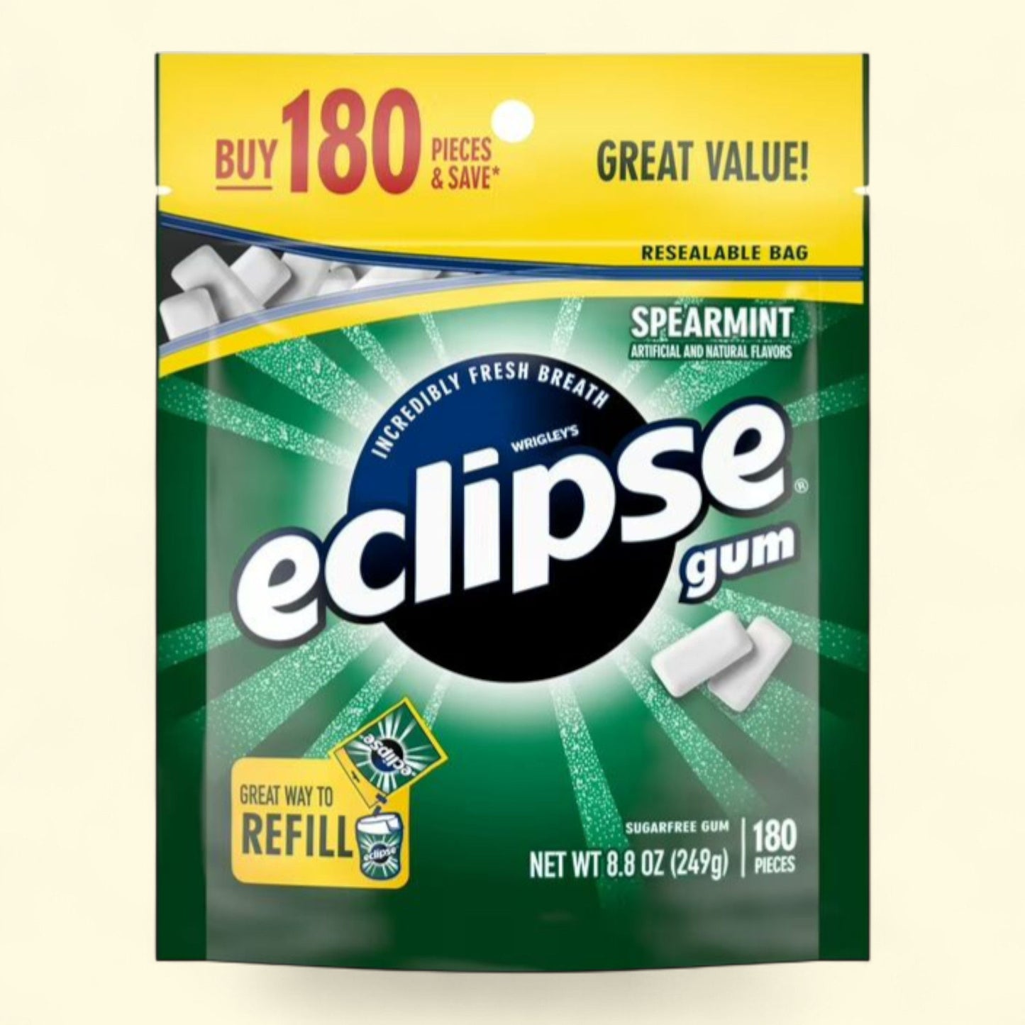 Eclipse Spearmint Chewing Gum, 180 ct