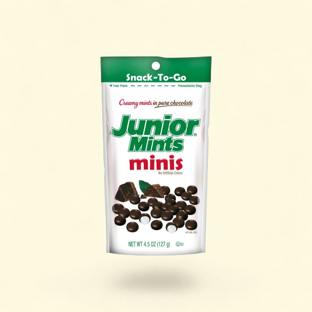 Junior Mints Mini Peppermint Patties, Dark Chocolate, 4.5oz Pouch — authentic US product shipped worldwide by Treatspree