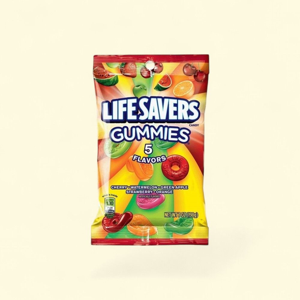 LIFE SAVERS 5 Flavor Gummy Candies, Chewy Fruit Mix, 7 oz — authentic US product shipped worldwide by Treatspree