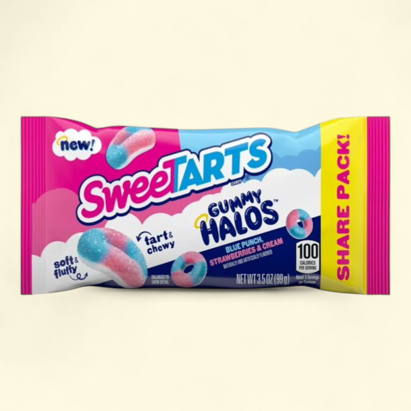 SweeTARTS Gummy Halos, Candy, Blue Punch and Strawberries and Cream, 3.5 oz