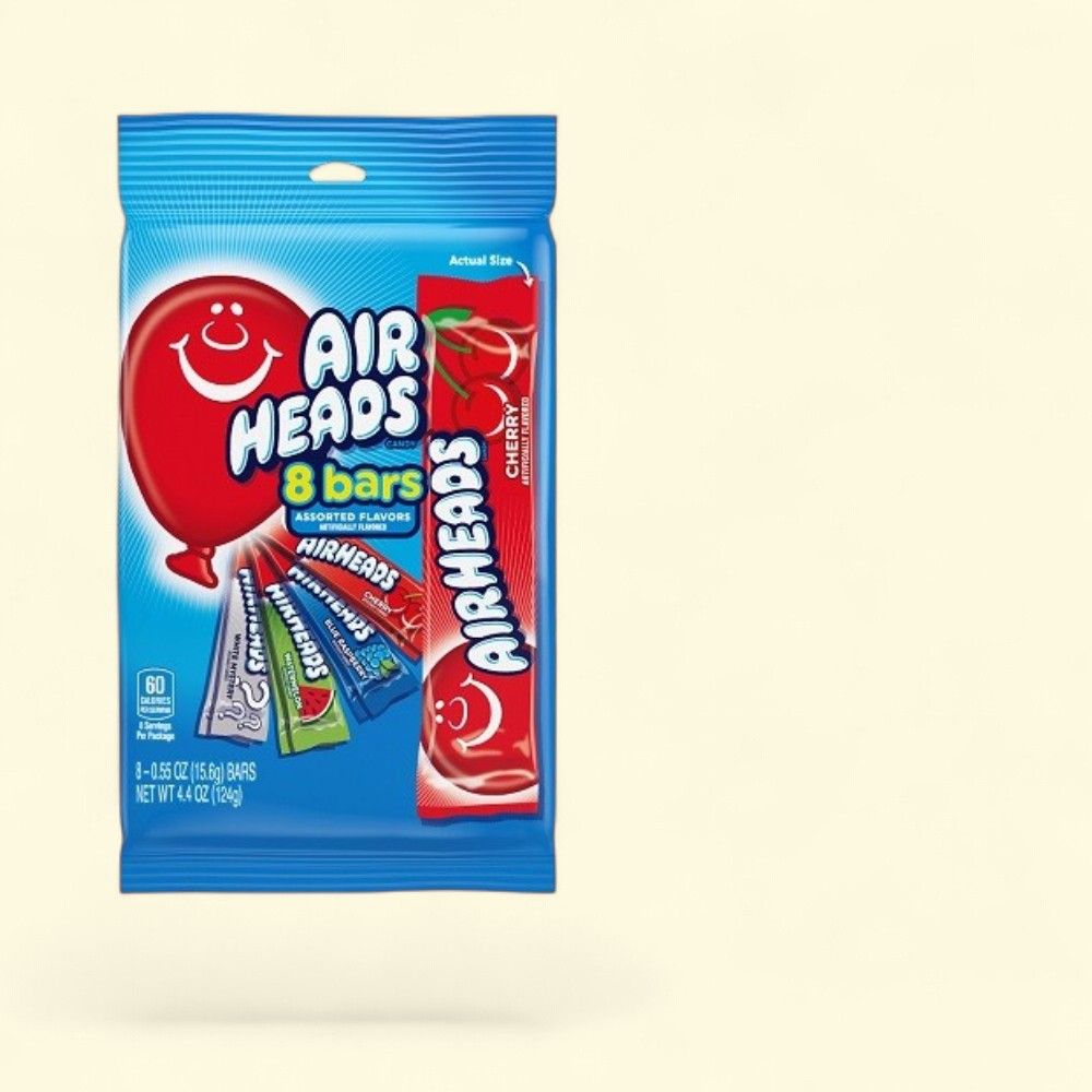 Airheads Cherry Fruit Candy Bars - 8 Pack Peg Bag — authentic US product shipped worldwide by Treatspree