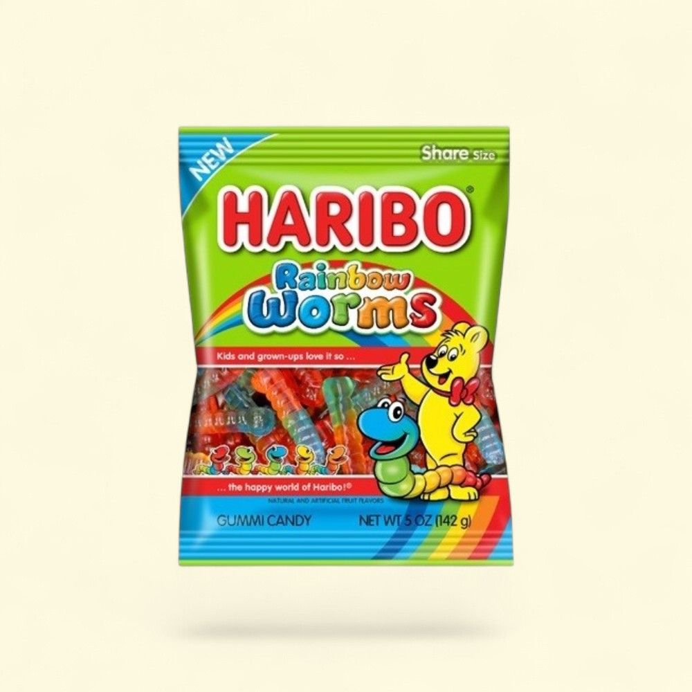 Haribo Rainbow Worms Gummy Candy - 5 oz Bag — authentic US product shipped worldwide by Treatspree