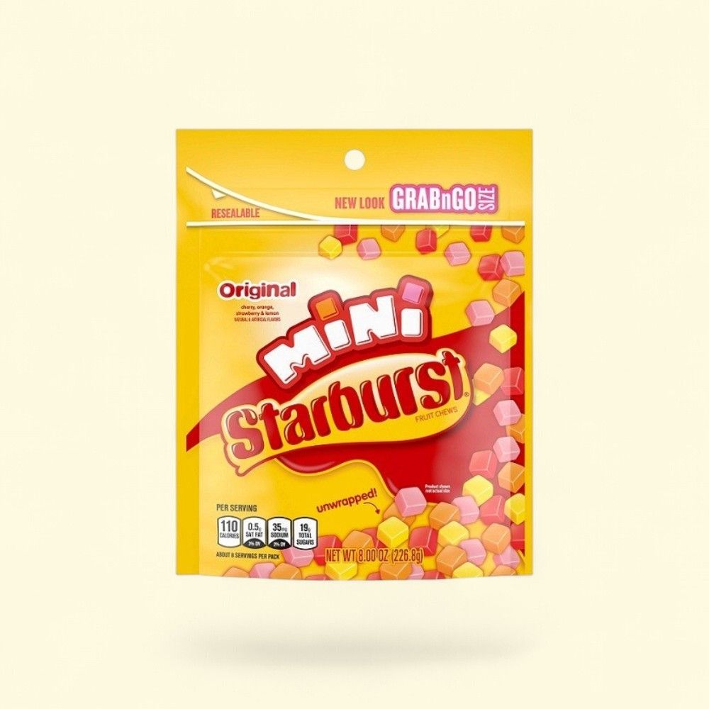 Starburst Minis Original Chewy Candy Stand Up Pouch 8oz — authentic US product shipped worldwide by Treatspree
