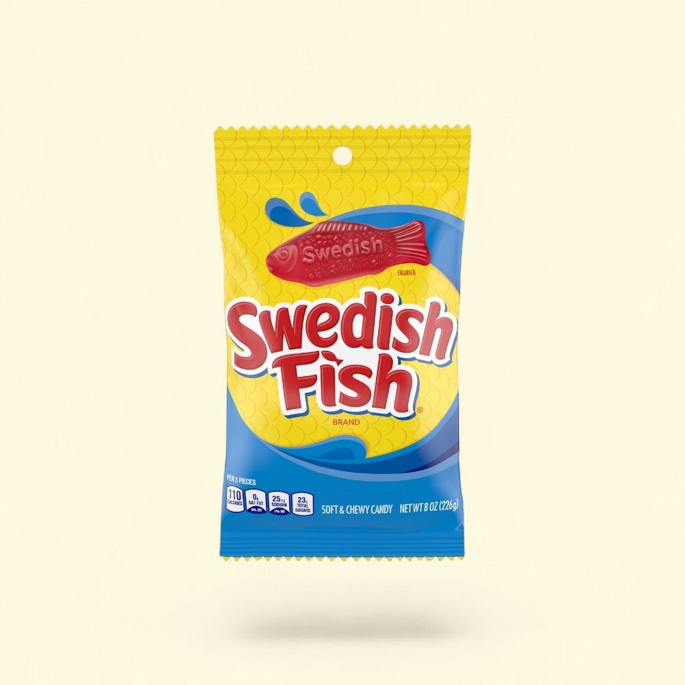 Swedish Fish Soft & Chewy Candy, Original Red Flavor, 8oz Bag — authentic US product shipped worldwide by Treatspree