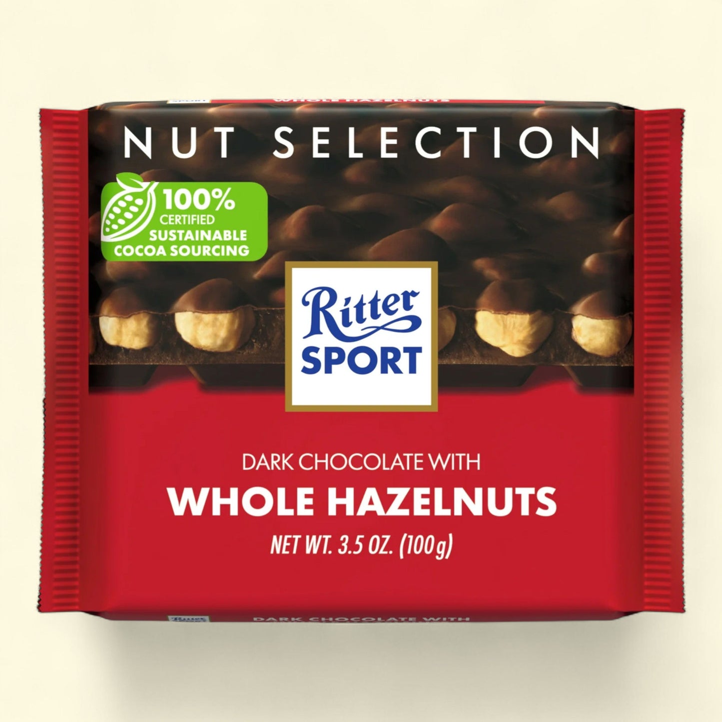 Ritter Sport Dark Chocolate Candy Bar with Whole Hazelnuts, 3.5oz