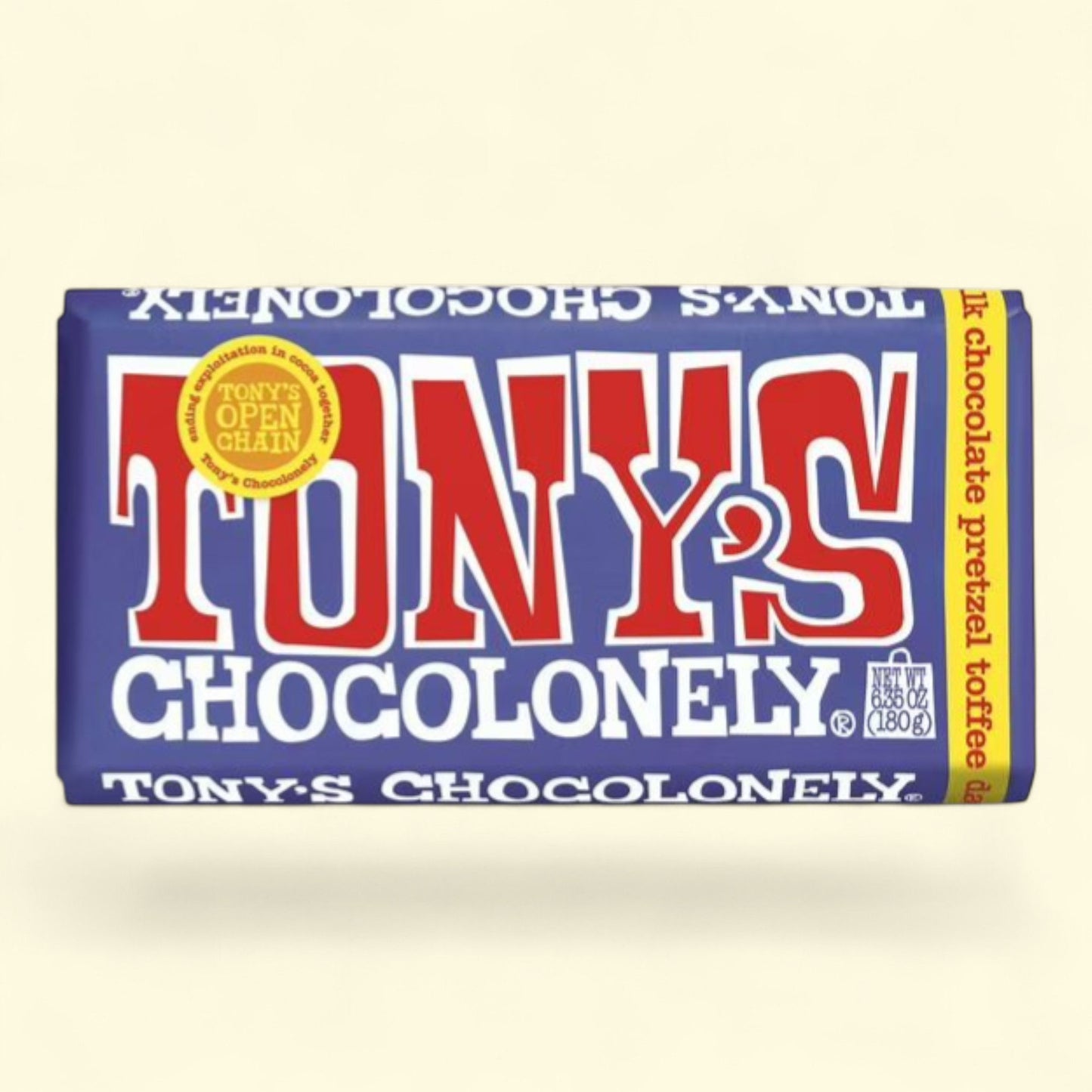 Tony's Chocolonely Dark Milk Chocolate Bar with Pretzel and Toffee, 6.35 Oz
