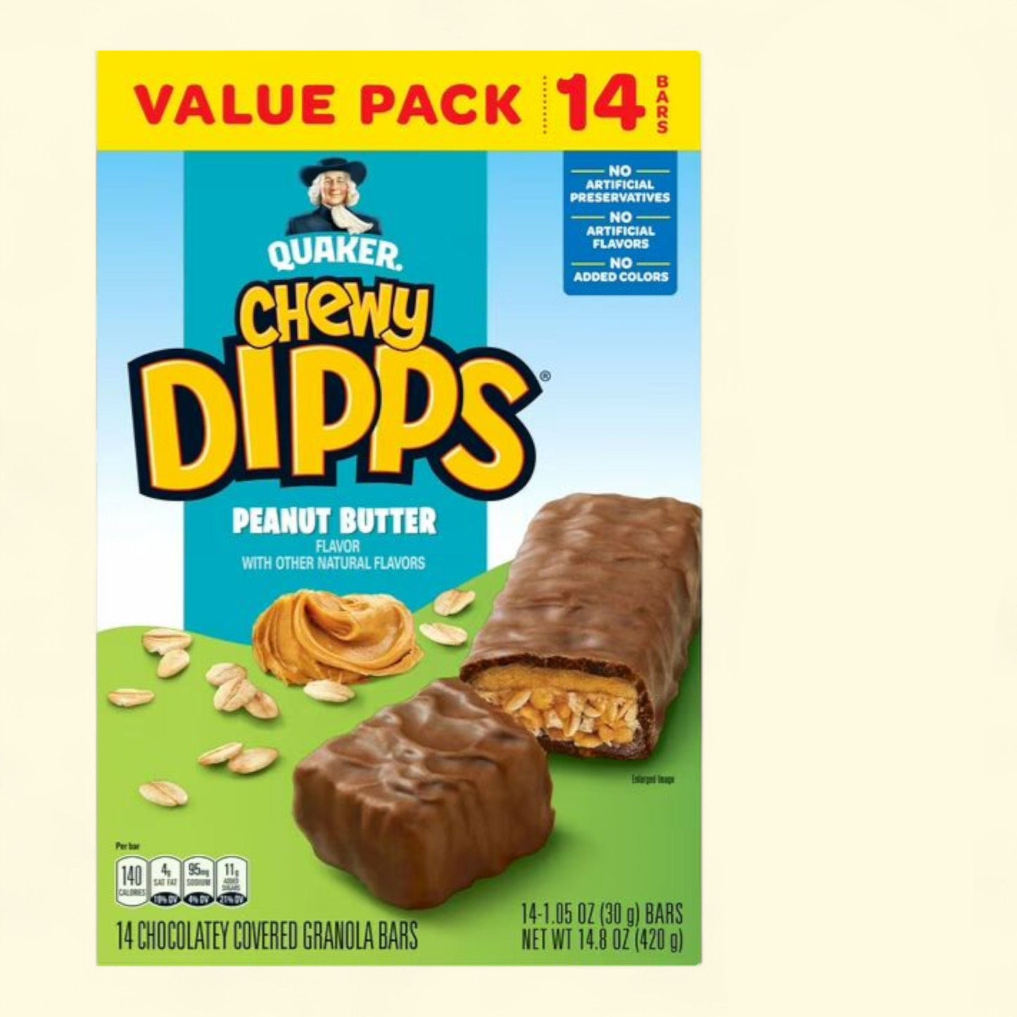 Quaker Chewy Dipps Chocolatey Covered Peanut Butter Granola Bars, 14.8 oz