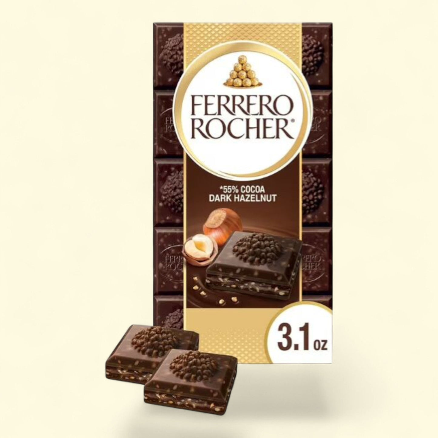 Ferrero Rocher Chocolate Bar, Dark Chocolate Hazelnut, 3.1 oz — authentic US product shipped worldwide by Treatspree