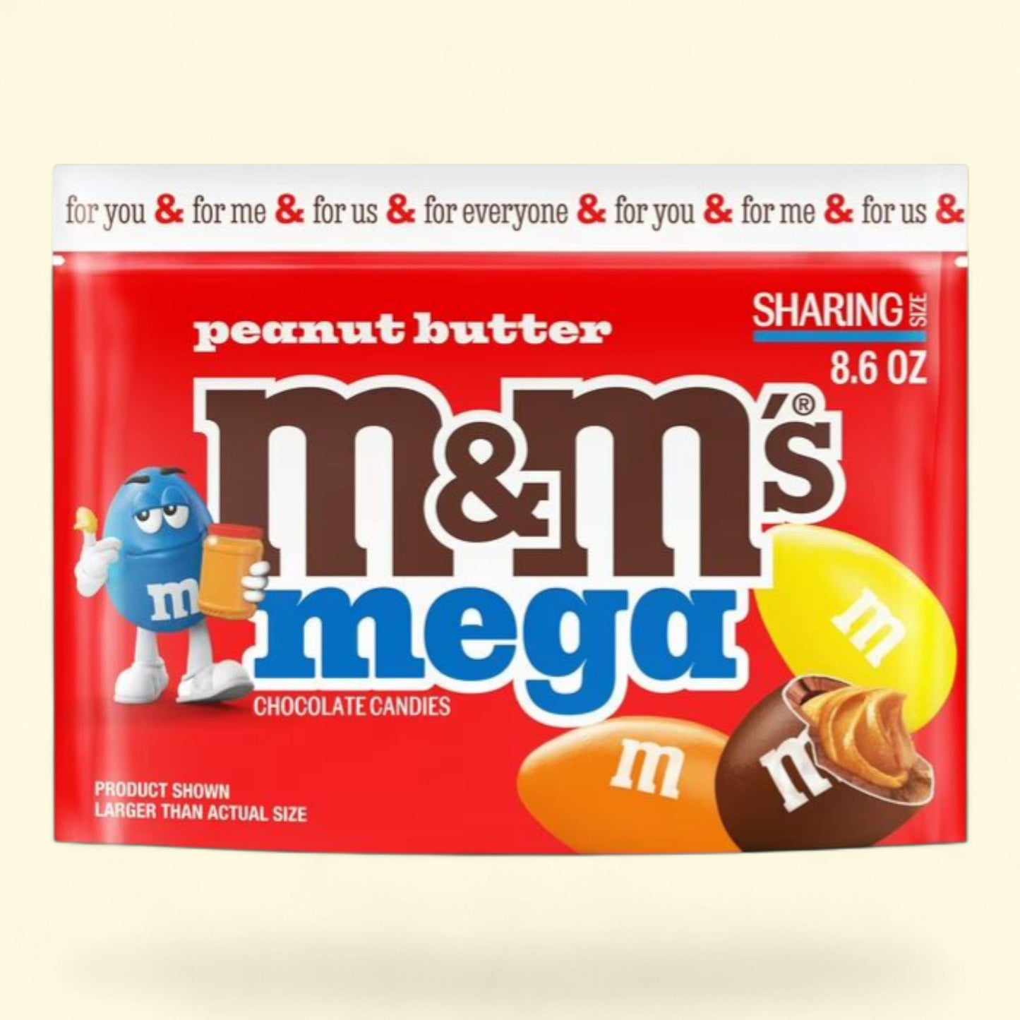 M&M's Mega Peanut Butter Chocolate Candy, Sharing Size 8.6 oz Bag