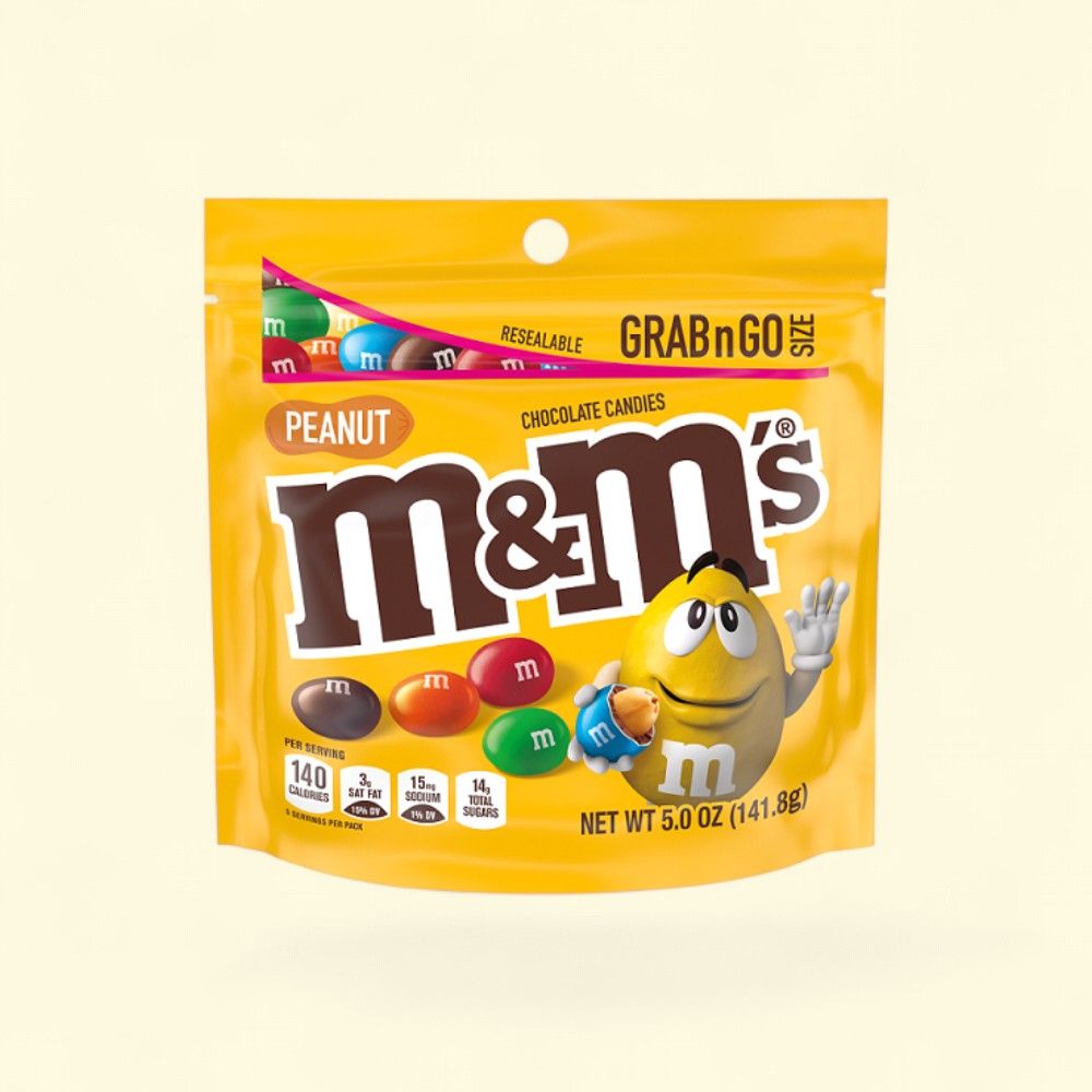 M&M's Peanut Chocolate Candies - Stand Up Pouch 5oz (141g) — authentic US product shipped worldwide by Treatspree