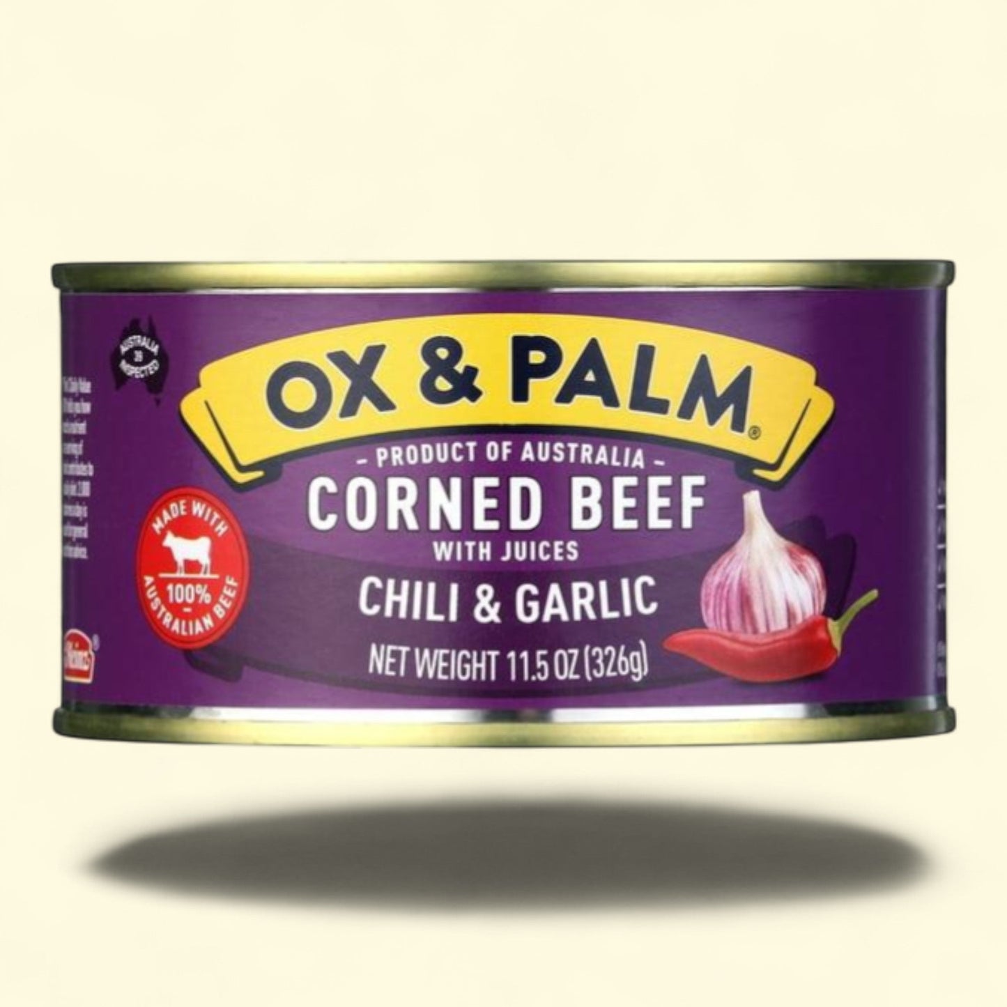 Ox & Palm Corned Beef Chili & Garlic Flavored, 11.5 oz Can — authentic US product shipped worldwide by Treatspree