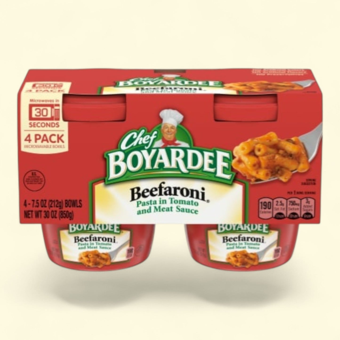 Chef Boyardee Beefaroni, Microwave Meal, 4 count 7.5 oz — authentic US product shipped worldwide by Treatspree