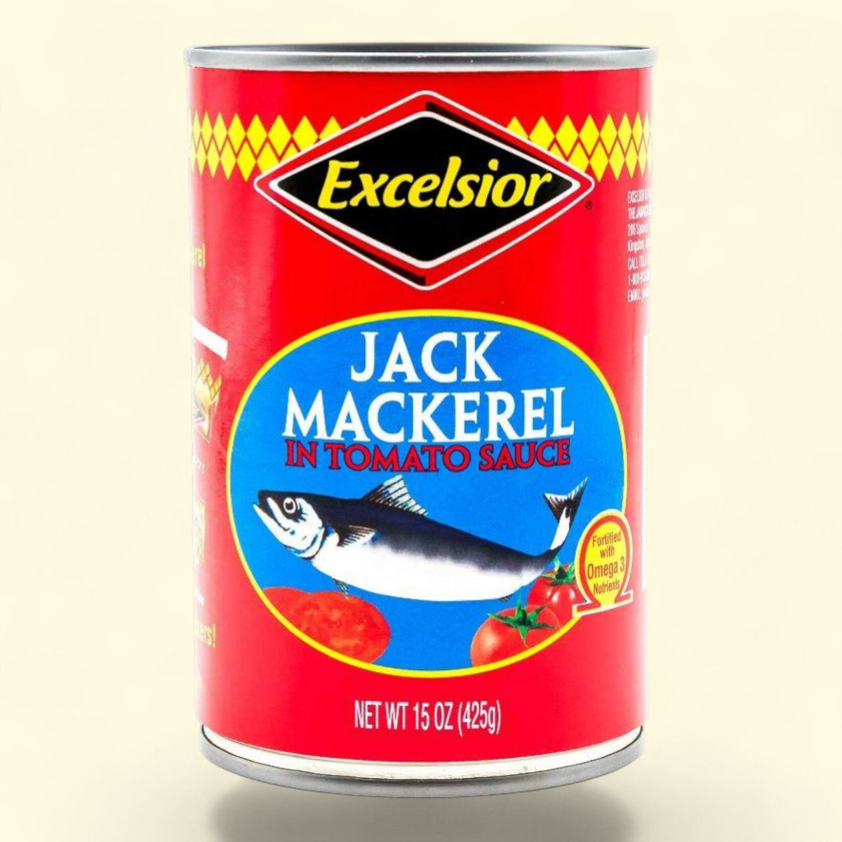 Excelsior Jack Mackeral in Tomato Sauce, 15oz — authentic US product shipped worldwide by Treatspree