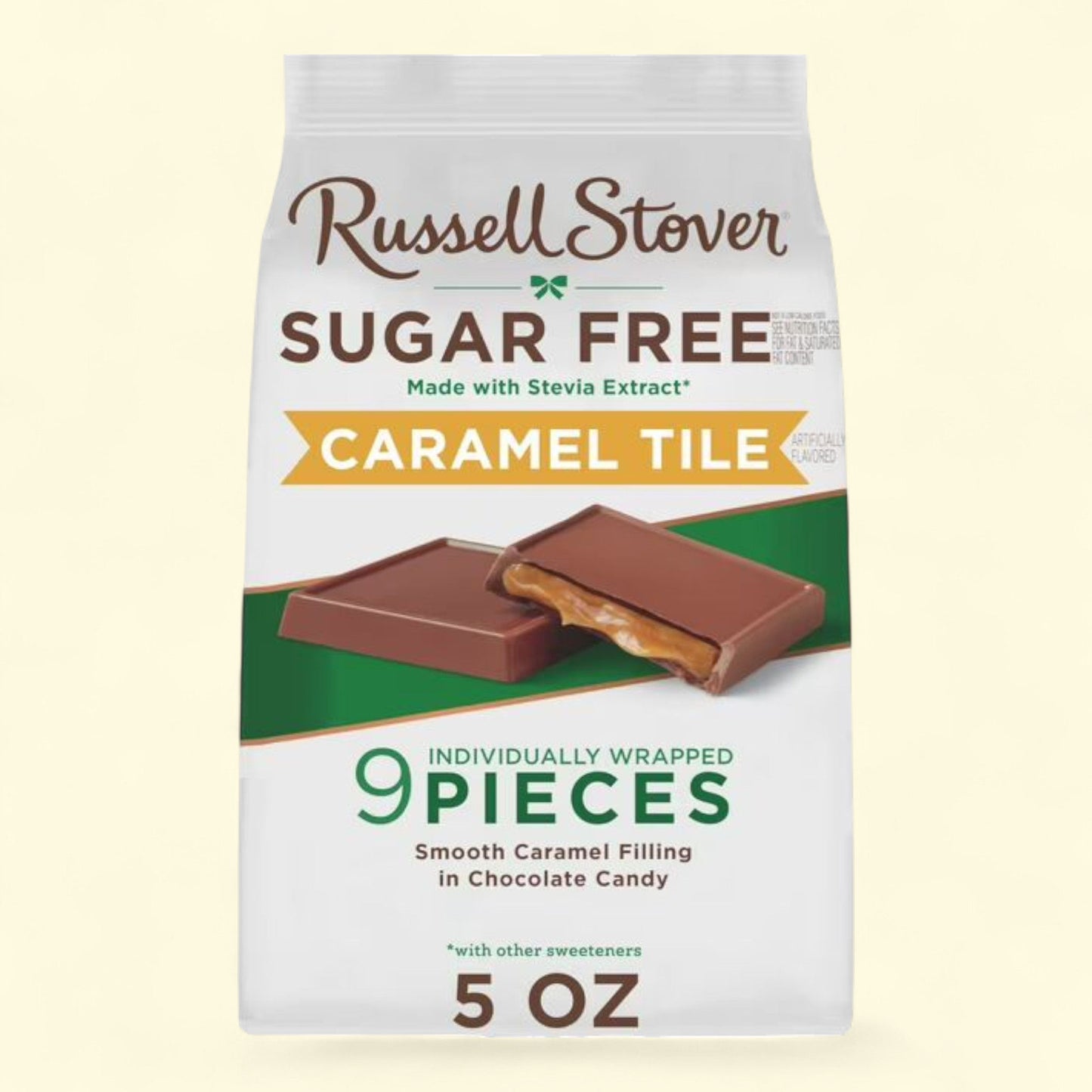 Sachet à soufflet mini « Caramel Tile » au chocolat au lait sans sucre de Russell Stover, 140 g