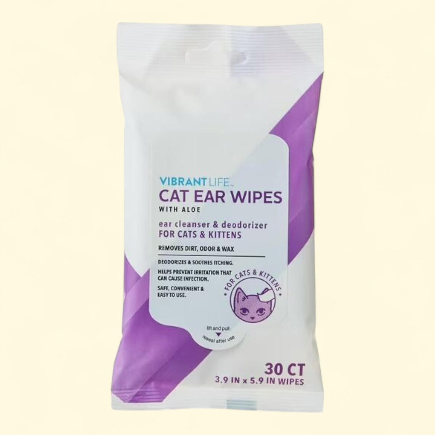 Vibrant Life Cat Ear Wipes, 30 Count