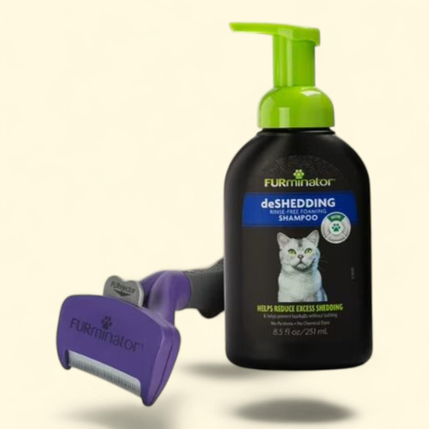 Furminator Large Cat Grooming Bundle, Contains Shampoo and Deshedding Tool for Long Hair, 8.5 fl oz