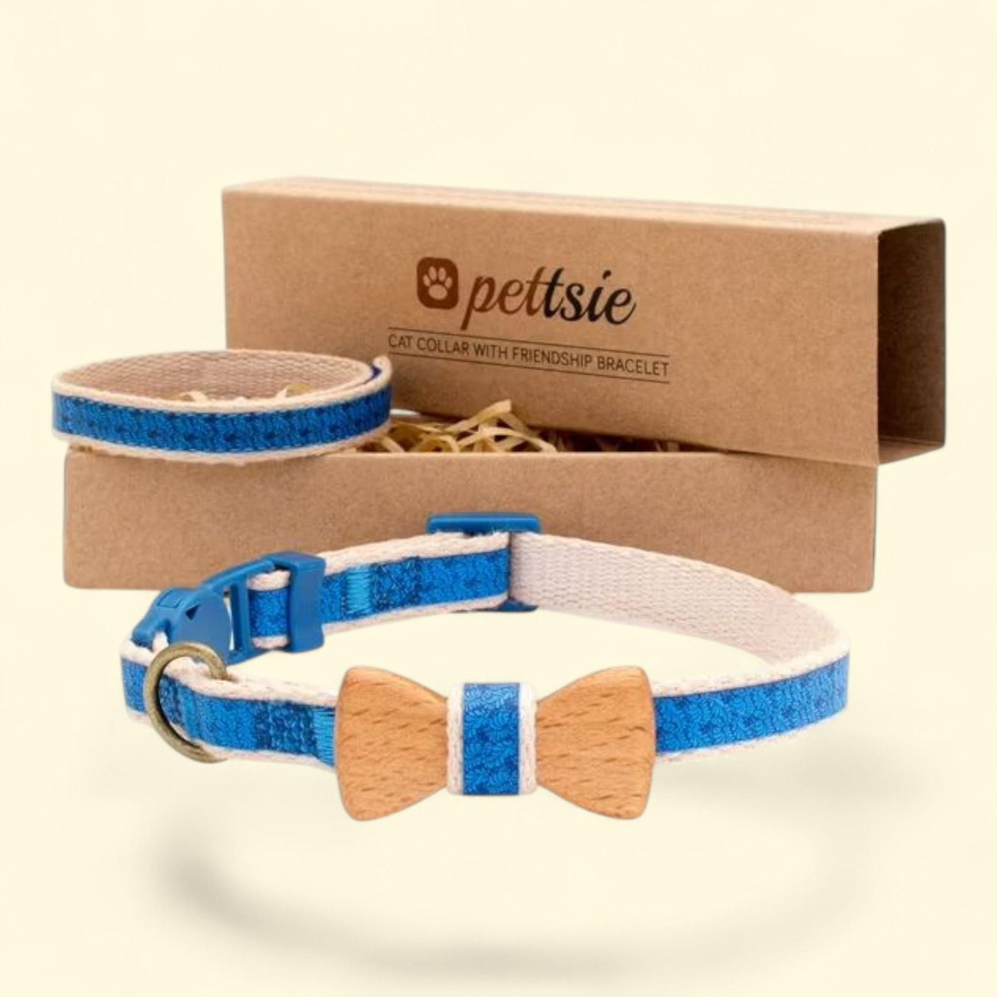 Pettsie Cat Collar Bow Tie and Friendship Bracelet, Blue, Size: N/A — authentic US product shipped worldwide by Treatspree